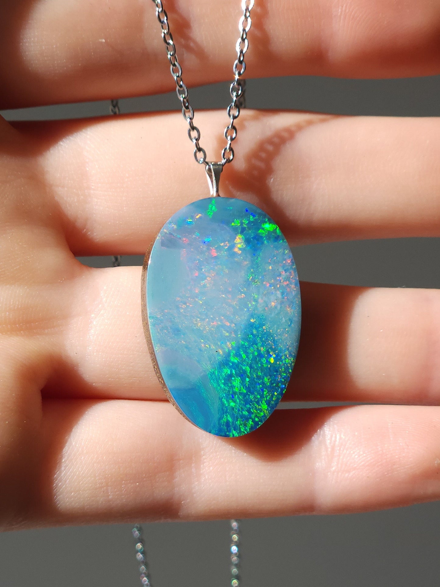 Australis | Bright Australian Coober Pedy Opal Doublet Pendant, QLD Boulder Ironstone Backing, Sterling Silver, Colorful Rainbow Opal |IR1