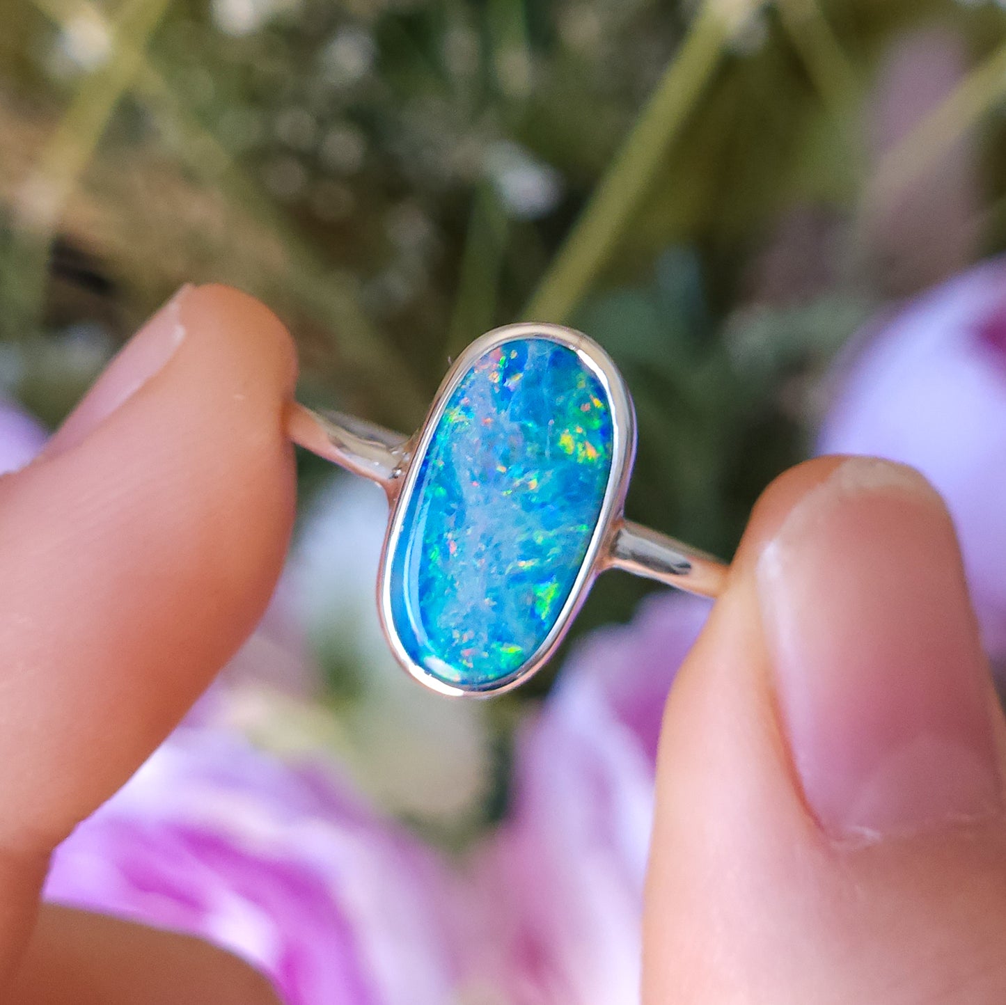 Coober Pedy opal doublet ring / SIZE US 7, Silver opal ring/ dainty Australian opal ring/ Coober Pedy opal / Firey opal/ crystal opal