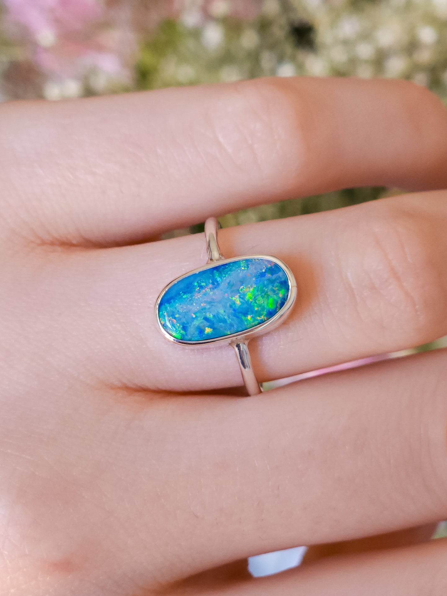 Coober Pedy opal doublet ring / SIZE US 7, Silver opal ring/ dainty Australian opal ring/ Coober Pedy opal / Firey opal/ crystal opal