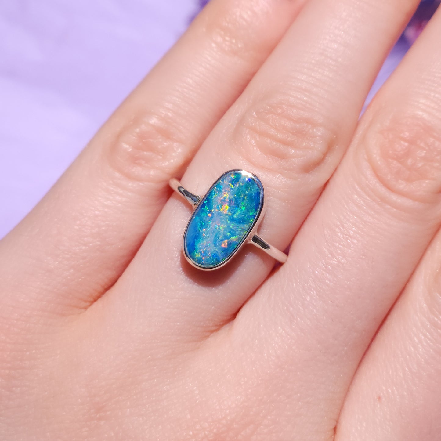 Coober Pedy opal doublet ring / SIZE US 7, Silver opal ring/ dainty Australian opal ring/ Coober Pedy opal / Firey opal/ crystal opal