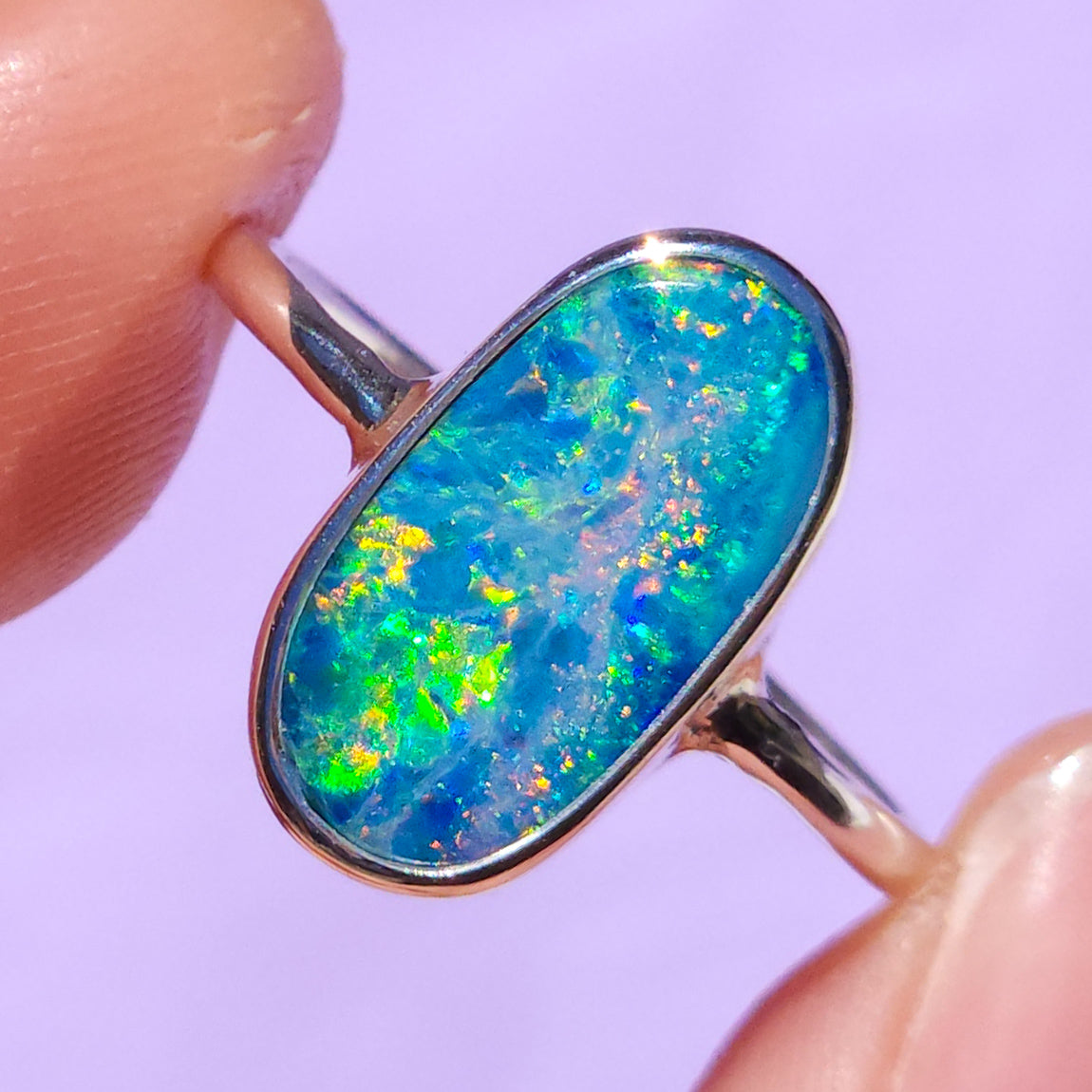 Coober Pedy opal doublet ring / SIZE US 7, Silver opal ring/ dainty Australian opal ring/ Coober Pedy opal / Firey opal/ crystal opal