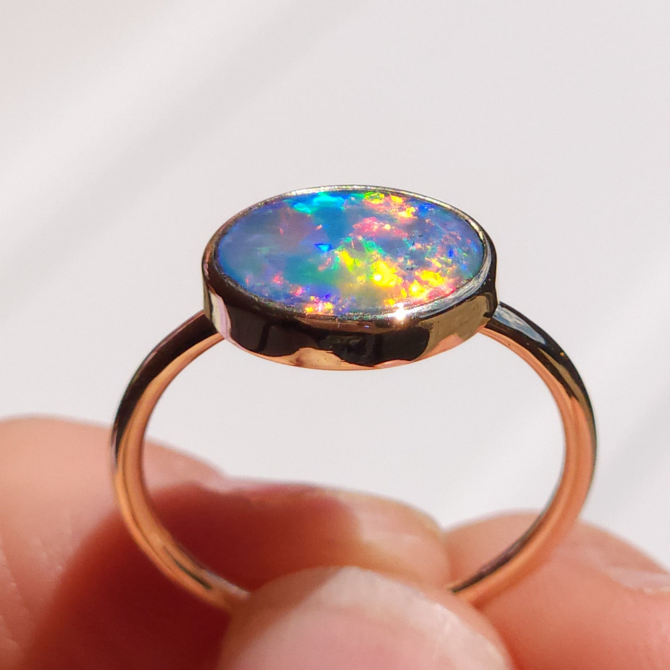 14K Gold Australian opal ring / SIZE 7 / Coober Pedy opal doublet / statement ring/ Solid gold