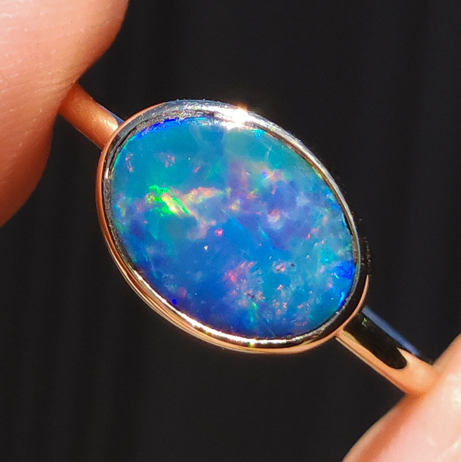 14K Gold Australian opal ring / SIZE 7 / Coober Pedy opal doublet / statement ring/ Solid gold