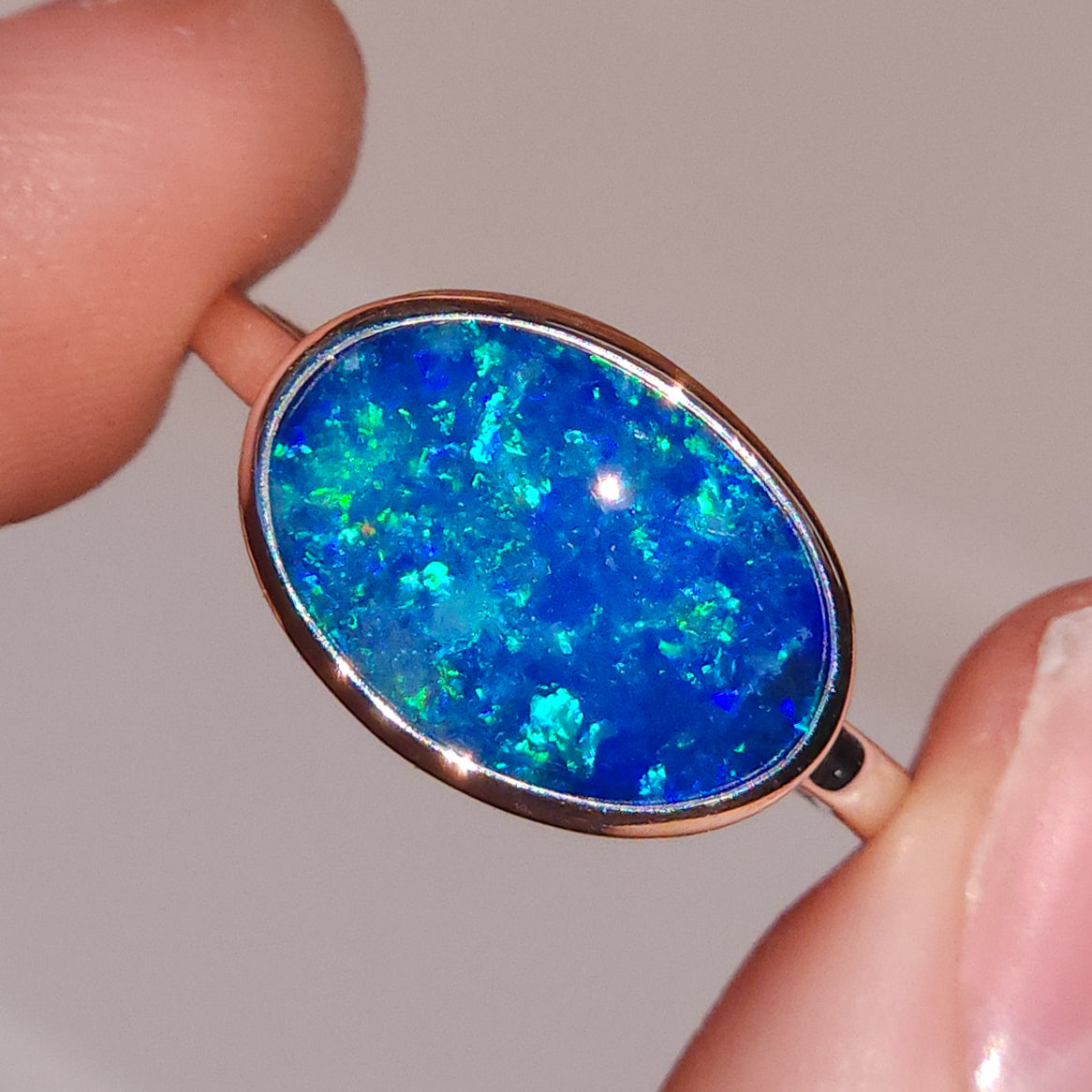 LIORA | Coober Pedy opal ring / Size 8 / Australian Crystal opal doublet / Minimalist ring / dainty jewelry