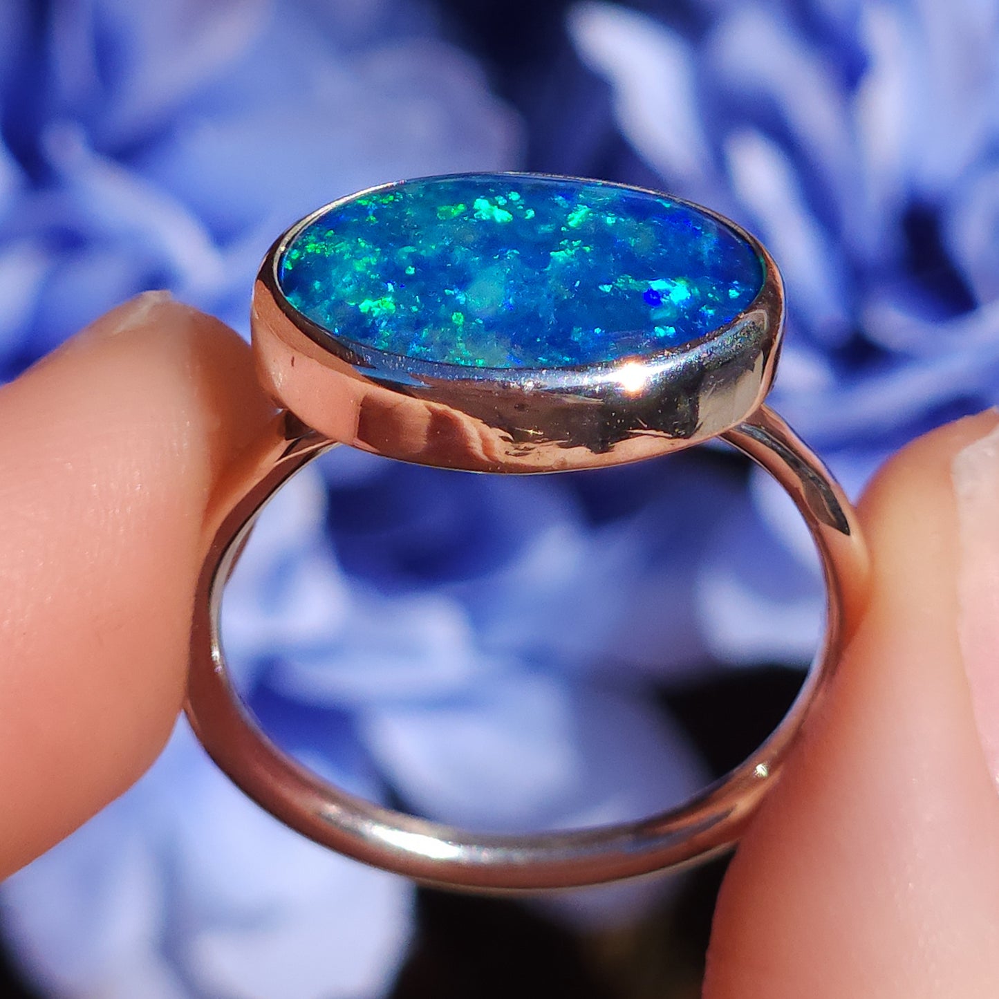 LIORA | Coober Pedy opal ring / Size 8 / Australian Crystal opal doublet / Minimalist ring / dainty jewelry