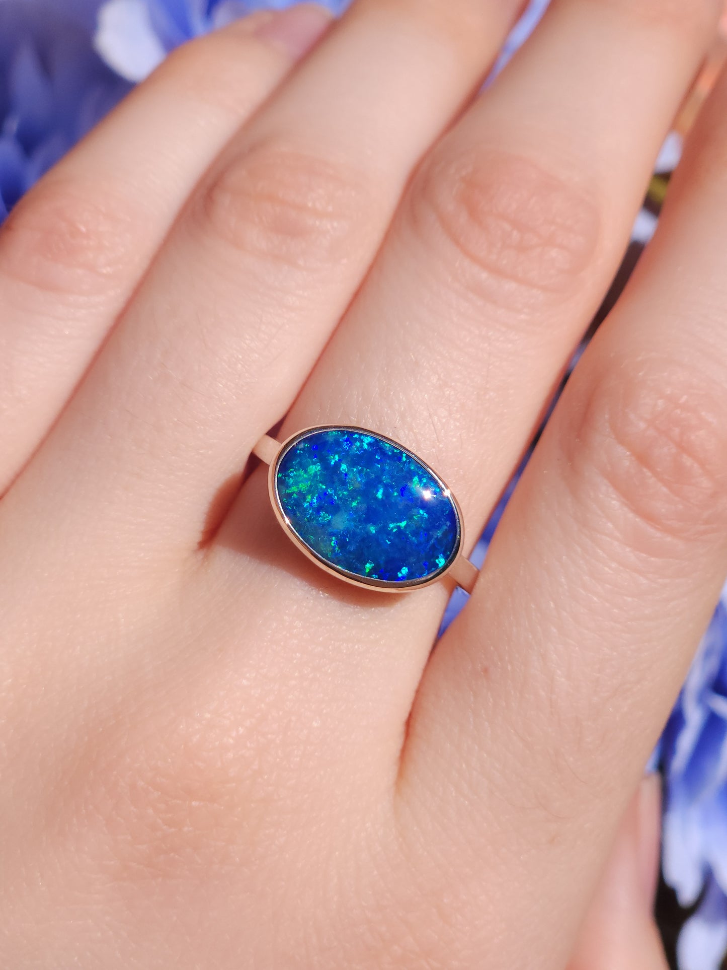LIORA | Coober Pedy opal ring / Size 8 / Australian Crystal opal doublet / Minimalist ring / dainty jewelry