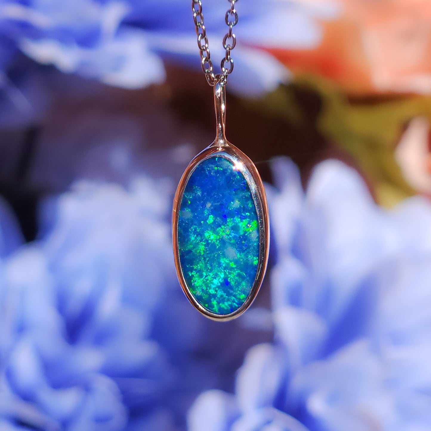 ELARA | Australian opal doublet necklace / Solid Sterling Silver/ Coober Pedy opal/ statement jewelry / minimalist jewelry
