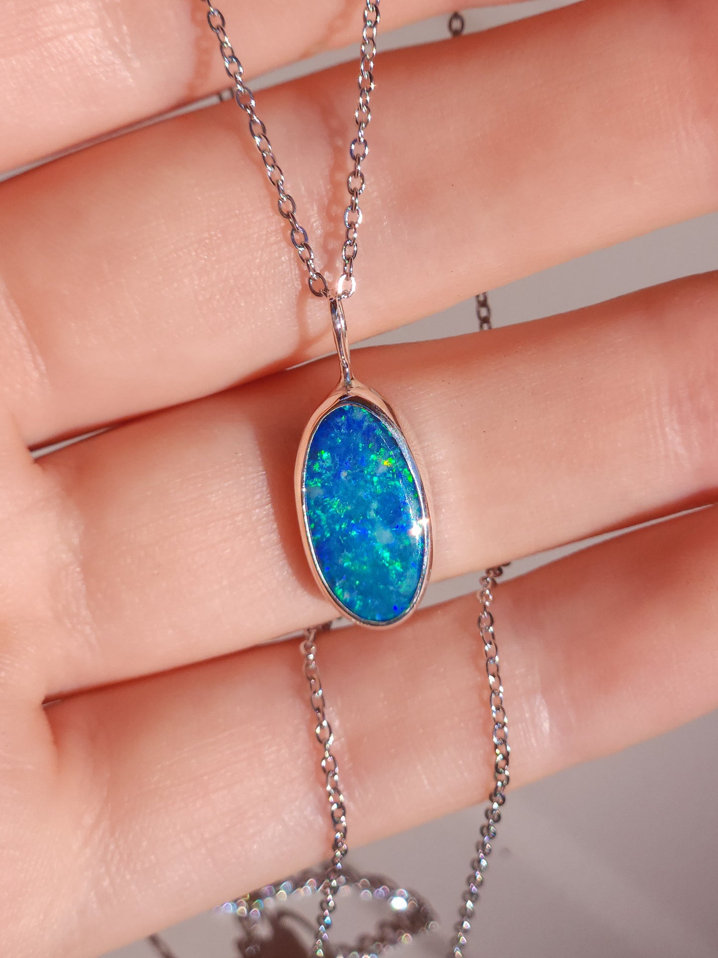 ELARA | Australian opal doublet necklace / Solid Sterling Silver/ Coober Pedy opal/ statement jewelry / minimalist jewelry