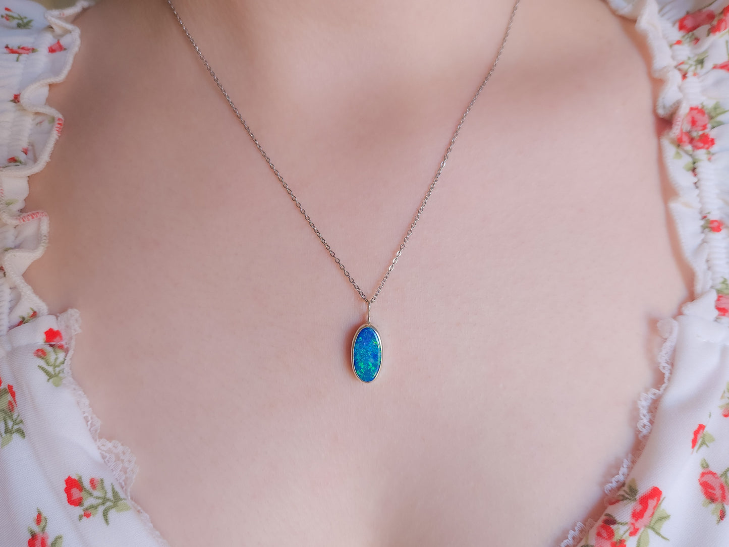 ELARA | Australian opal doublet necklace / Solid Sterling Silver/ Coober Pedy opal/ statement jewelry / minimalist jewelry