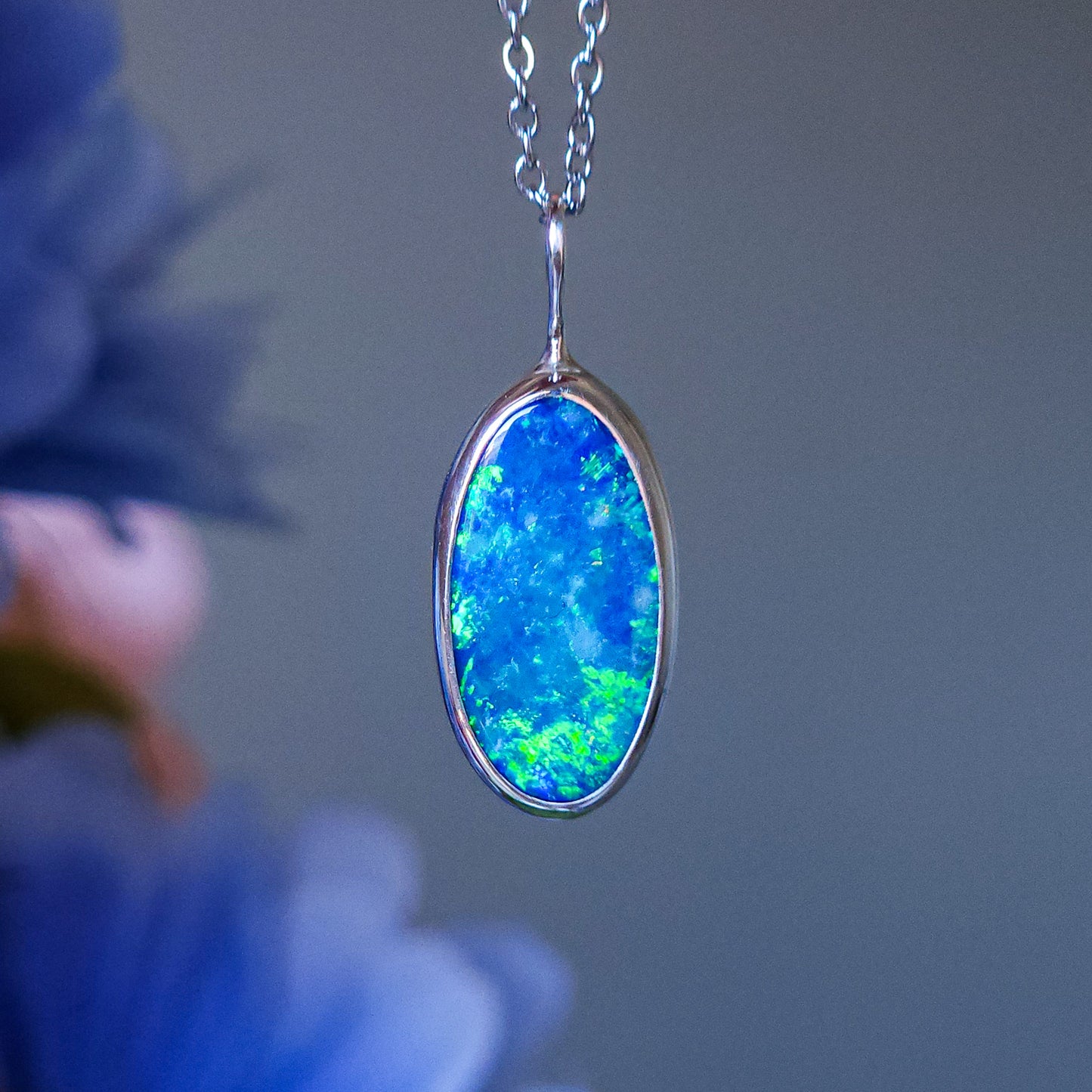 ELARA | Australian opal doublet necklace / Solid Sterling Silver/ Coober Pedy opal/ statement jewelry / minimalist jewelry