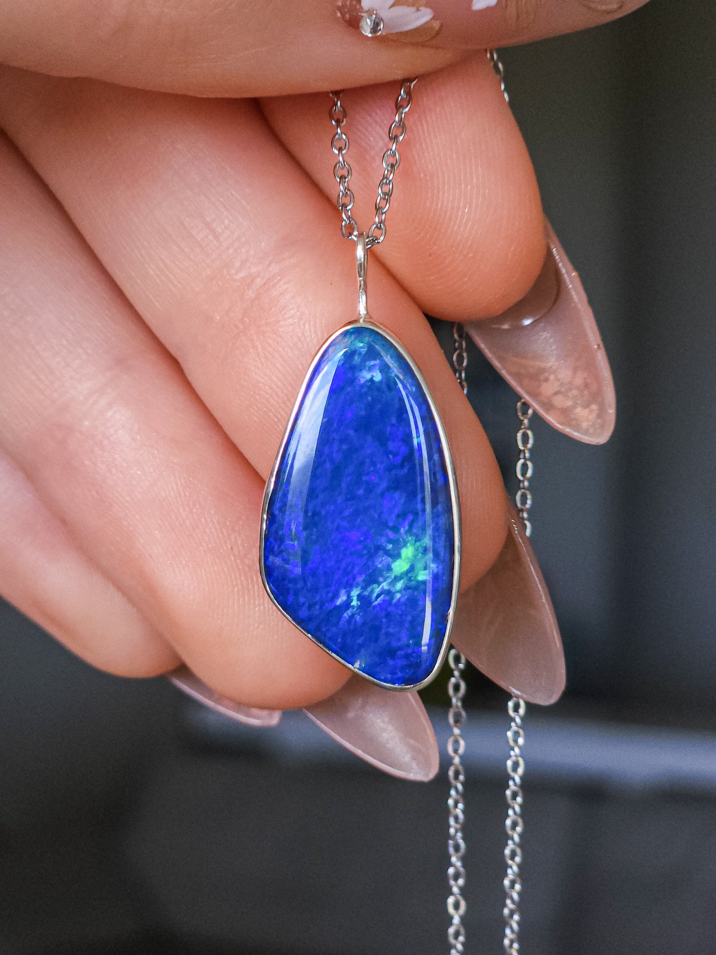 LIANA | Australian opal doublet necklace / Solid Silver/ Coober Pedy opal/ statement jewelry / minimalist jewelry