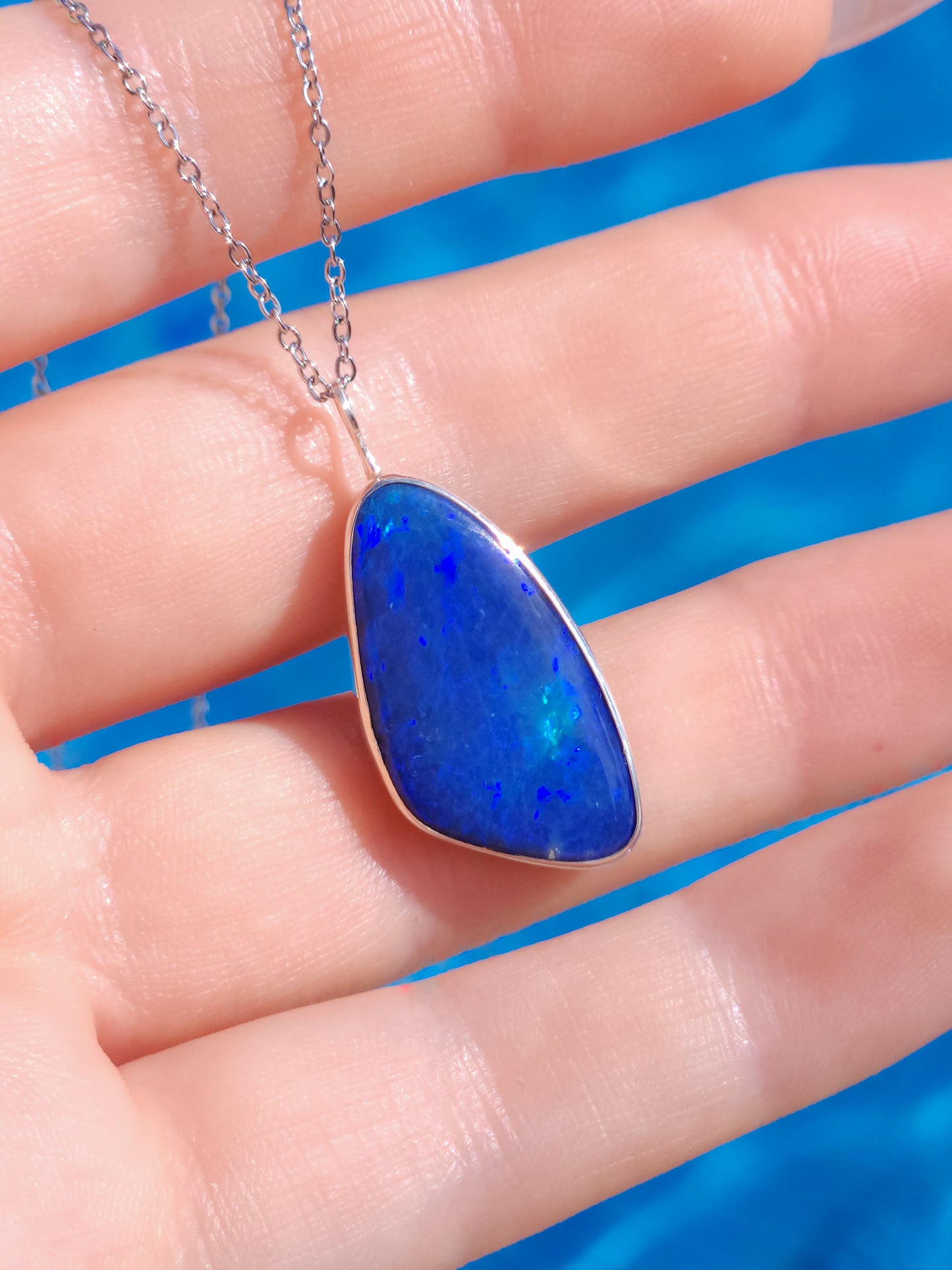 LIANA | Australian opal doublet necklace / Solid Silver/ Coober Pedy opal/ statement jewelry / minimalist jewelry