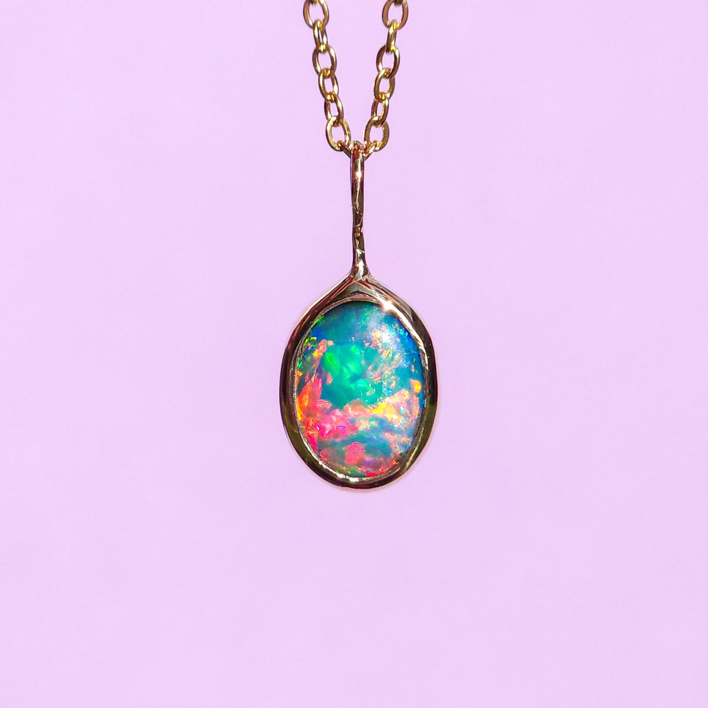 GOLDEN | 14K Gold Coober Pedy opal doublet necklace/ crystal opal/ minimalist jewelry/ pink rainbow opal