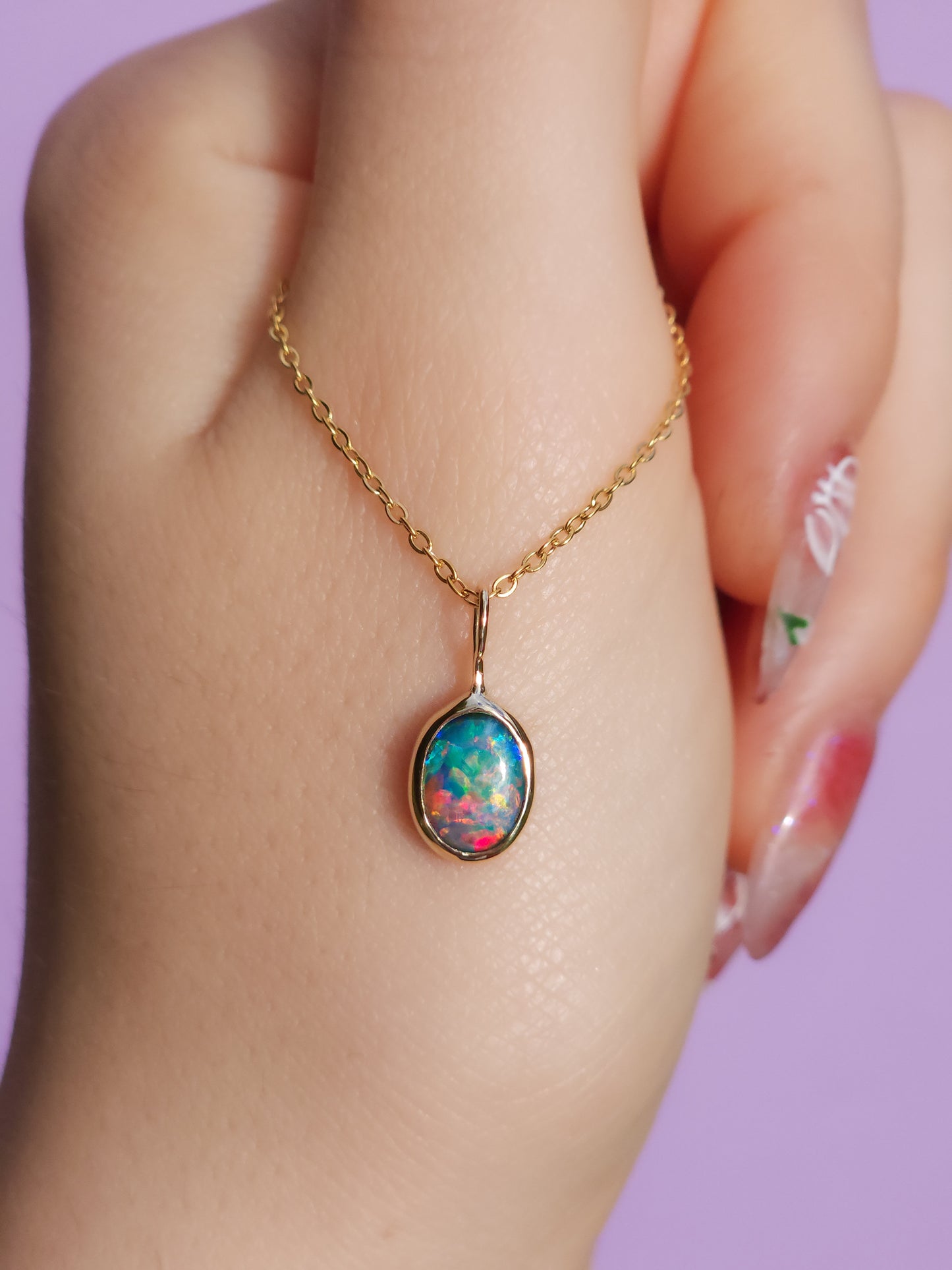 GOLDEN | 14K Gold Coober Pedy opal doublet necklace/ crystal opal/ minimalist jewelry/ pink rainbow opal