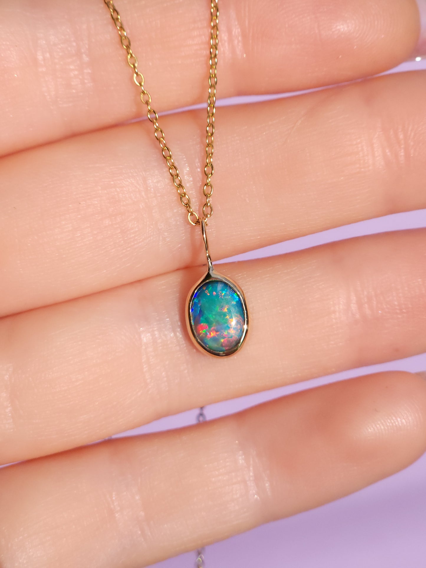 GOLDEN | 14K Gold Coober Pedy opal doublet necklace/ crystal opal/ minimalist jewelry/ pink rainbow opal