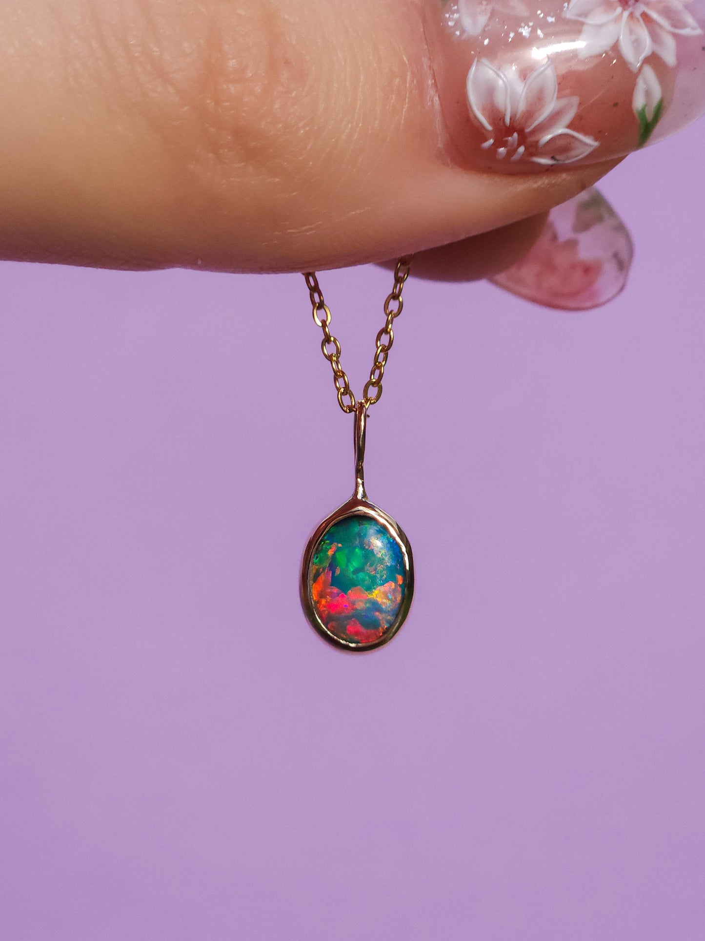GOLDEN | 14K Gold Coober Pedy opal doublet necklace/ crystal opal/ minimalist jewelry/ pink rainbow opal