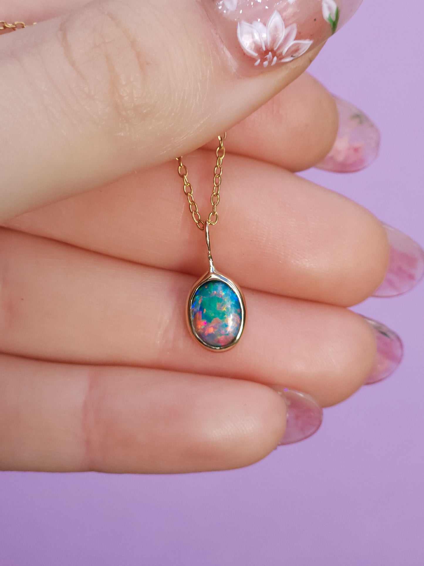 GOLDEN | 14K Gold Coober Pedy opal doublet necklace/ crystal opal/ minimalist jewelry/ pink rainbow opal