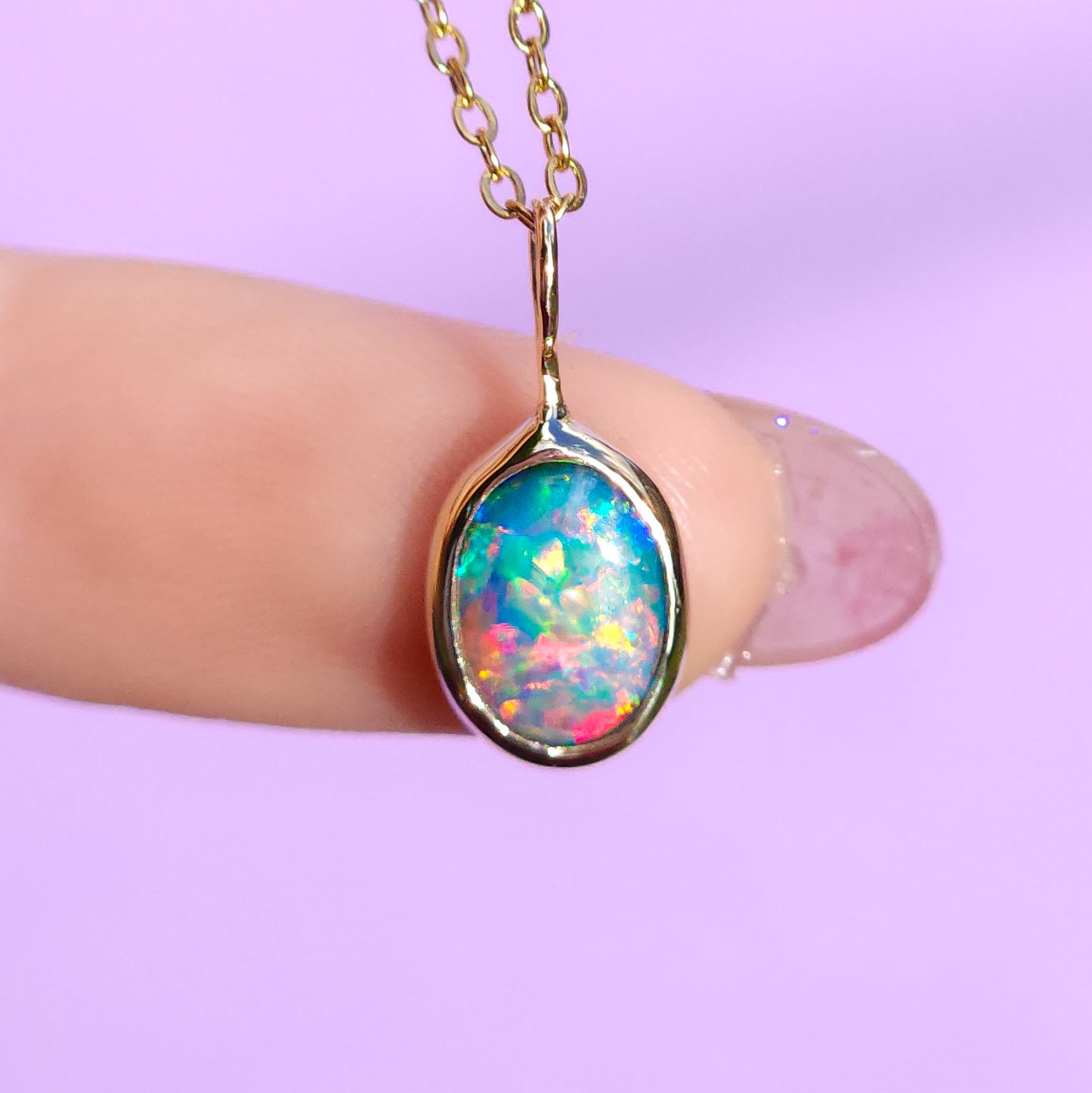 GOLDEN | 14K Gold Coober Pedy opal doublet necklace/ crystal opal/ minimalist jewelry/ pink rainbow opal