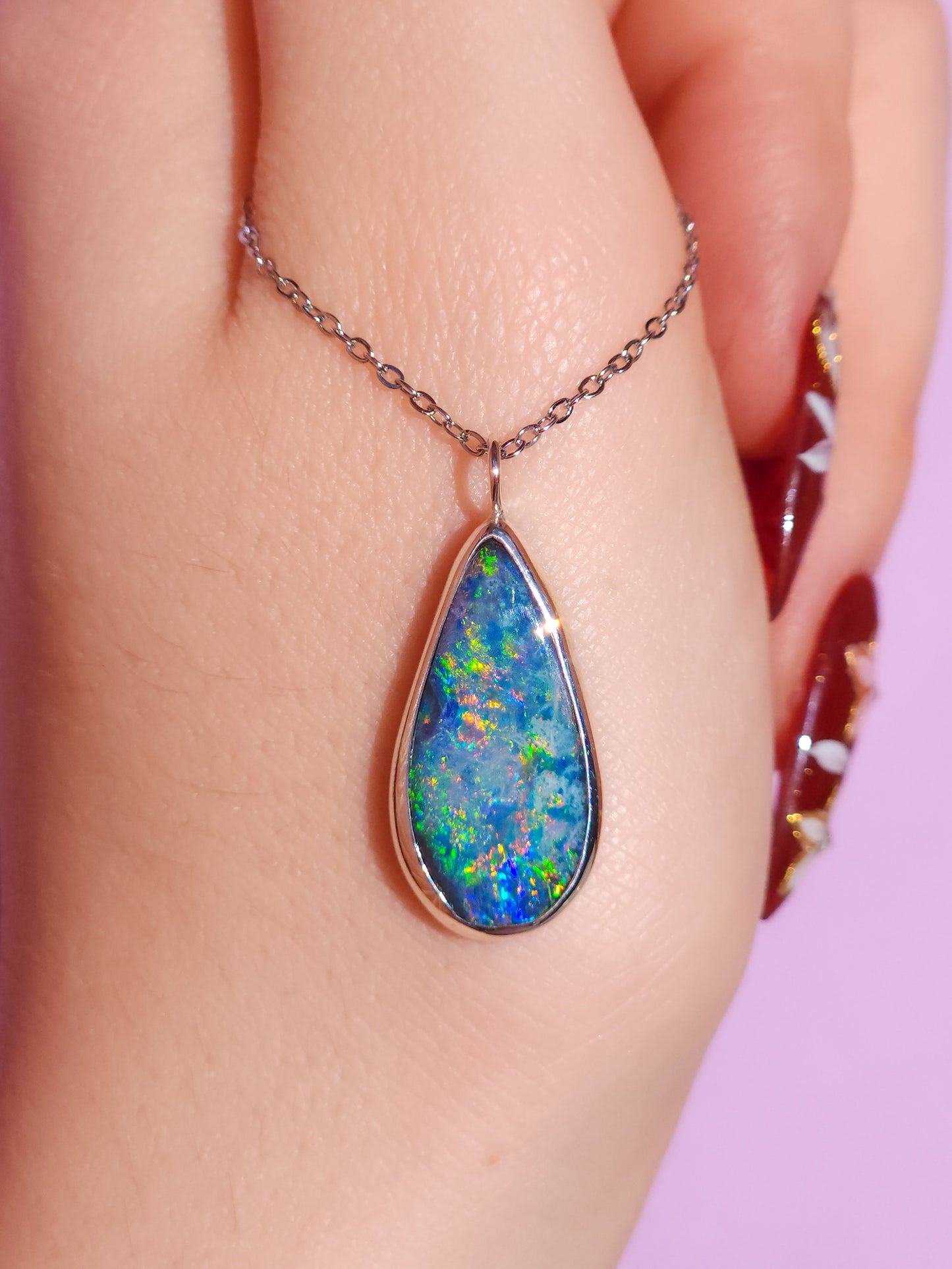 MERCY | Australian opal doublet necklace/ Coober Pedy opal/ Silver opal pendant/ minimalist jewelry