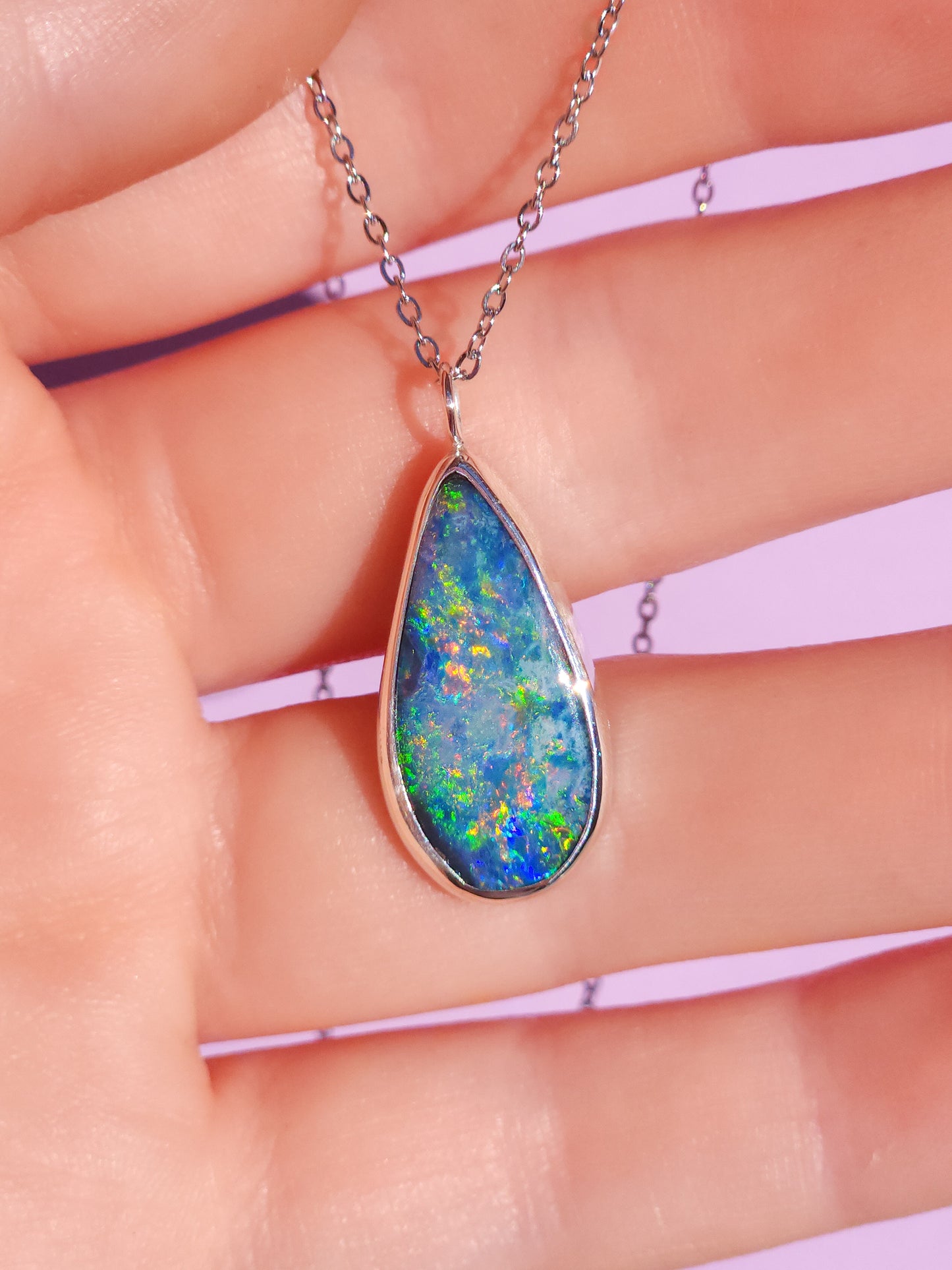 MERCY | Australian opal doublet necklace/ Coober Pedy opal/ Silver opal pendant/ minimalist jewelry