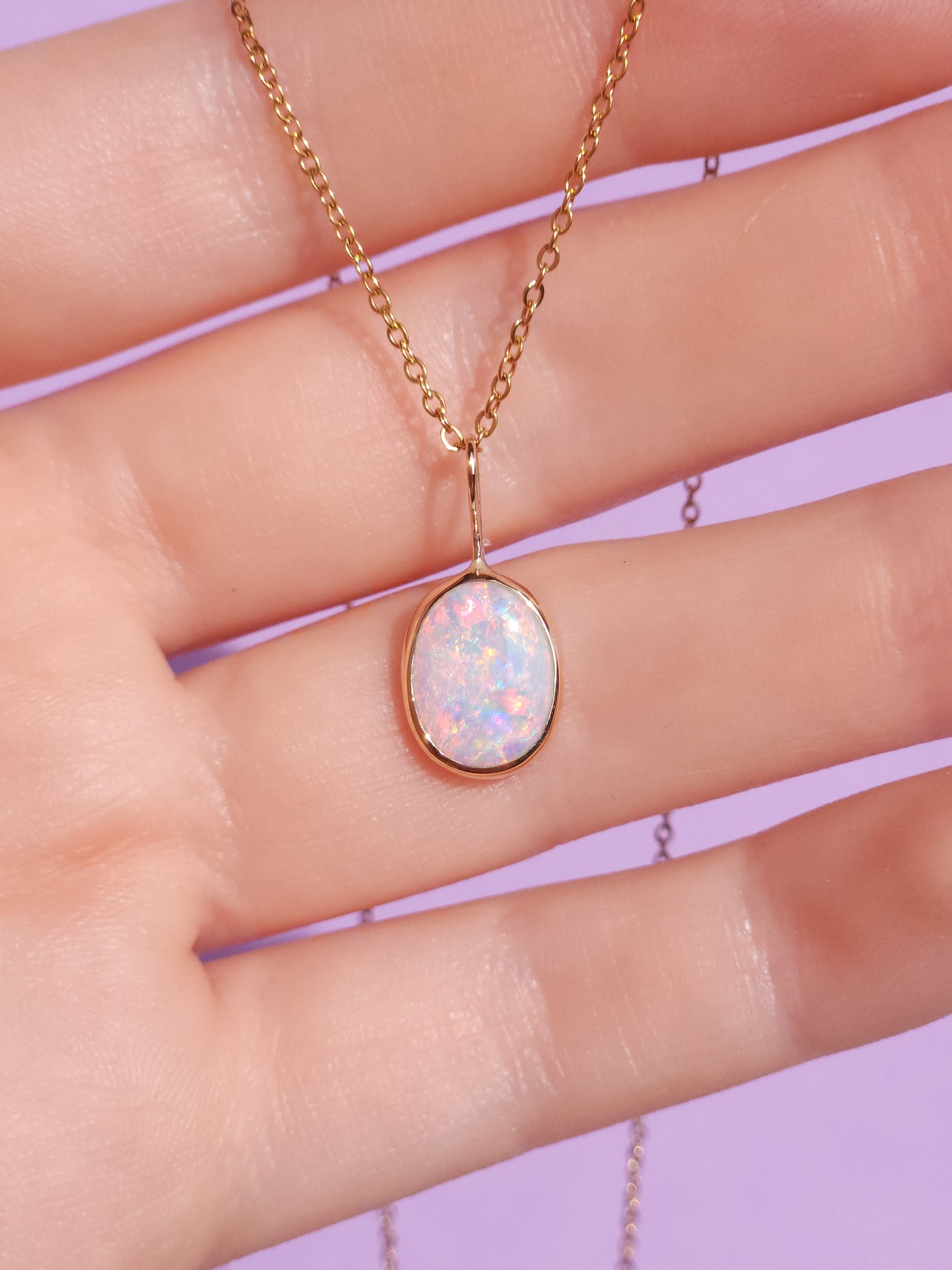 GOLDEN | 14K Gold Solid Coober Pedy Opal pendant / Australian opal necklace / solid rainbow opal / pink Solid opal