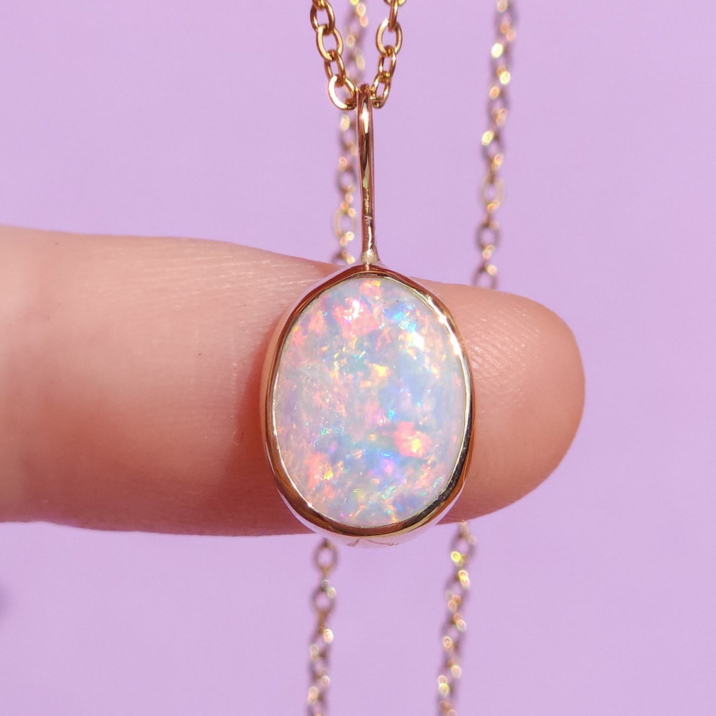 GOLDEN | 14K Gold Solid Coober Pedy Opal pendant / Australian opal necklace / solid rainbow opal / pink Solid opal