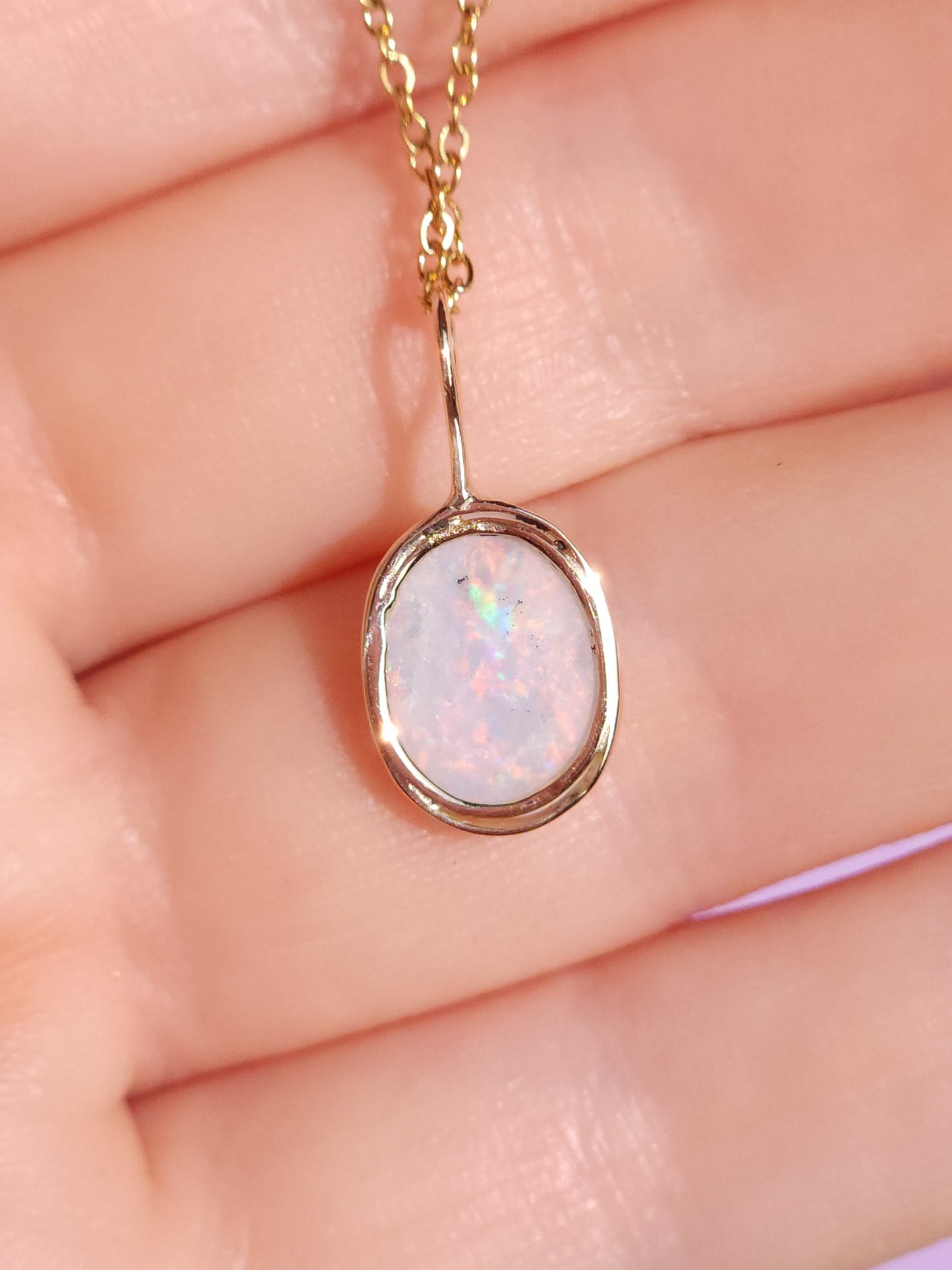 GOLDEN | 14K Gold Solid Coober Pedy Opal pendant / Australian opal necklace / solid rainbow opal / pink Solid opal