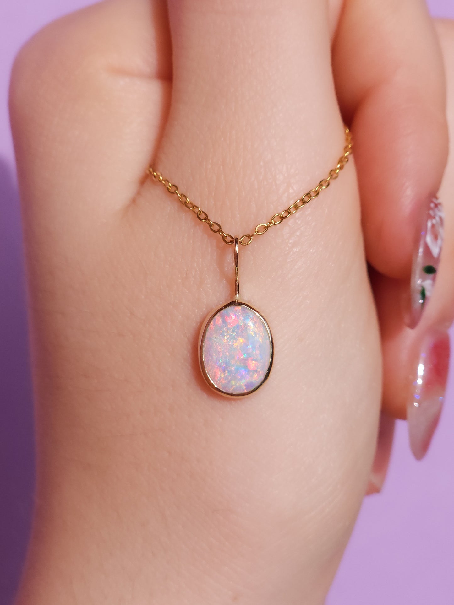 GOLDEN | 14K Gold Solid Coober Pedy Opal pendant / Australian opal necklace / solid rainbow opal / pink Solid opal