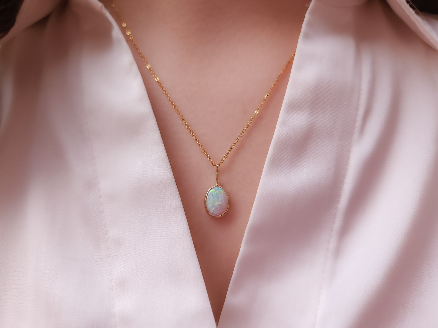 GOLDEN | 14K Gold Solid Coober Pedy Opal pendant / Australian opal necklace / solid rainbow opal / pink Solid opal