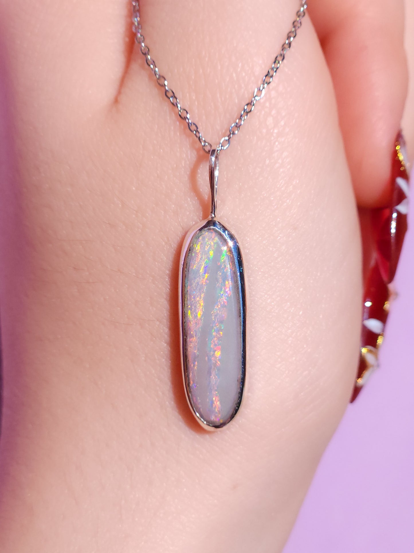 PINK RIVER | Solid Australian Opal necklace / Coober Pedy opal / solid grey opal / pink opal necklace