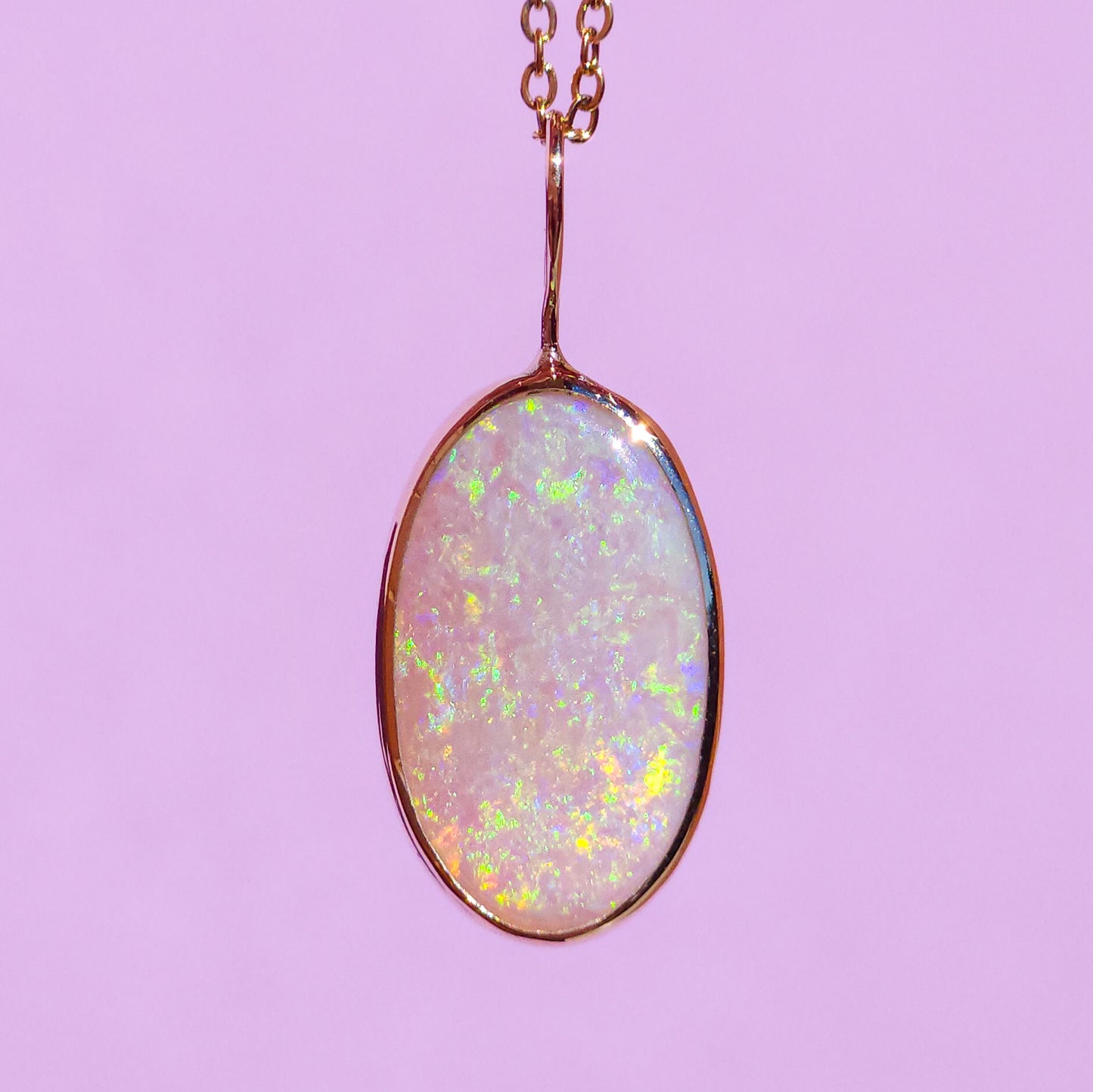 GOLDEN | 14K Gold Solid Coober Pedy Opal pendant / Australian opal necklace / solid rainbow opal / bright opal