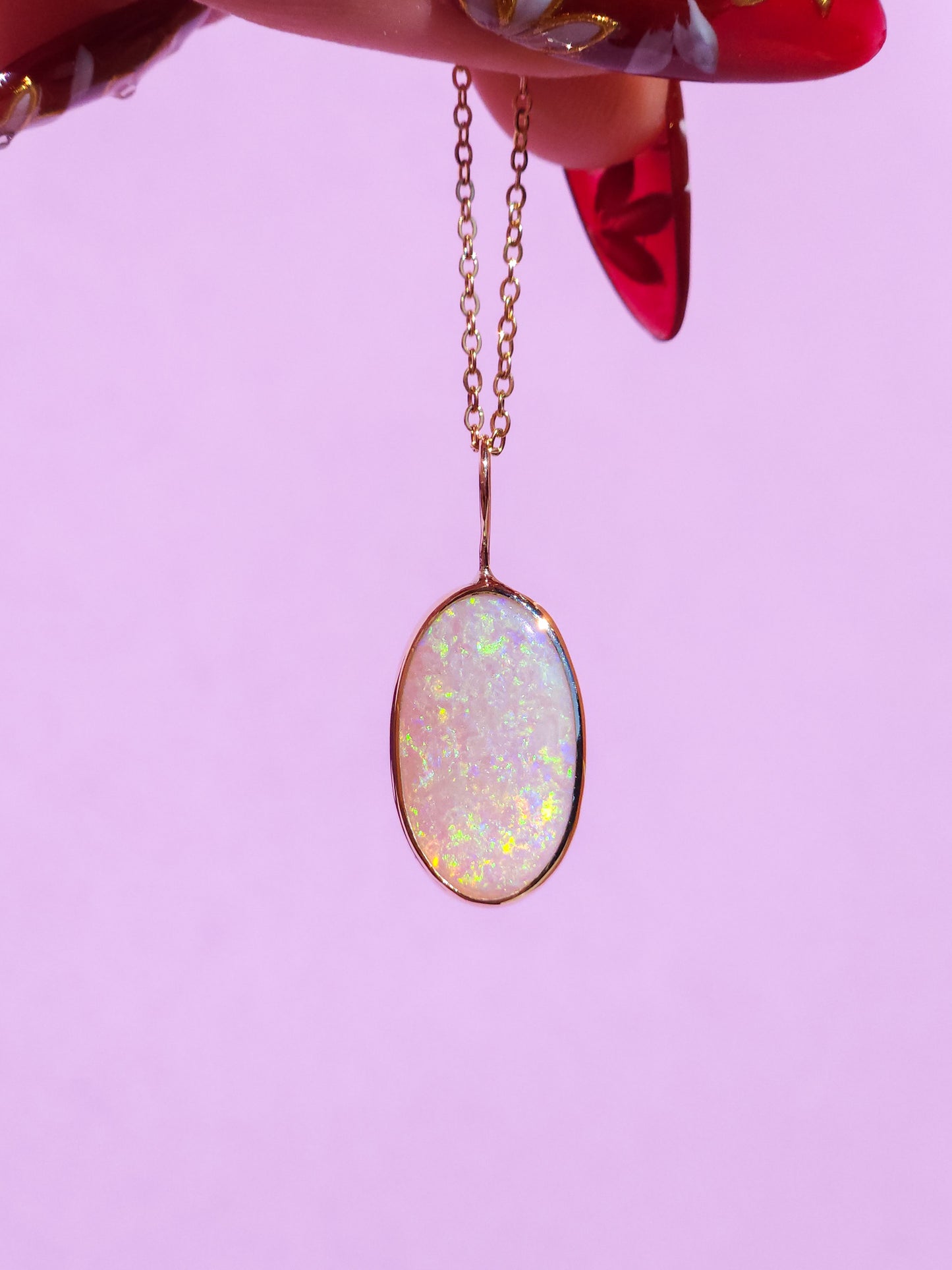 GOLDEN | 14K Gold Solid Coober Pedy Opal pendant / Australian opal necklace / solid rainbow opal / bright opal