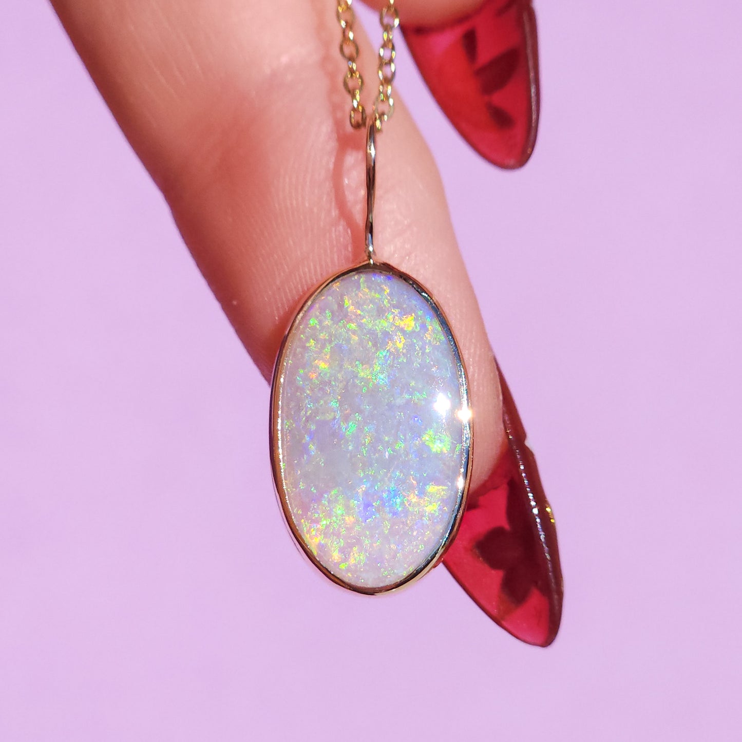 GOLDEN | 14K Gold Solid Coober Pedy Opal pendant / Australian opal necklace / solid rainbow opal / bright opal