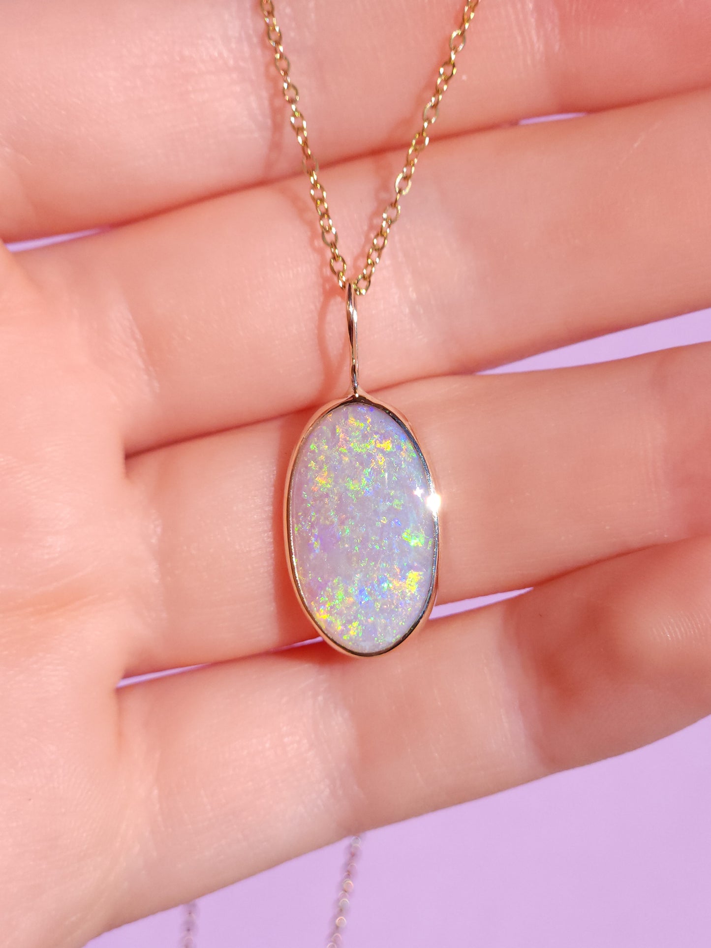 GOLDEN | 14K Gold Solid Coober Pedy Opal pendant / Australian opal necklace / solid rainbow opal / bright opal