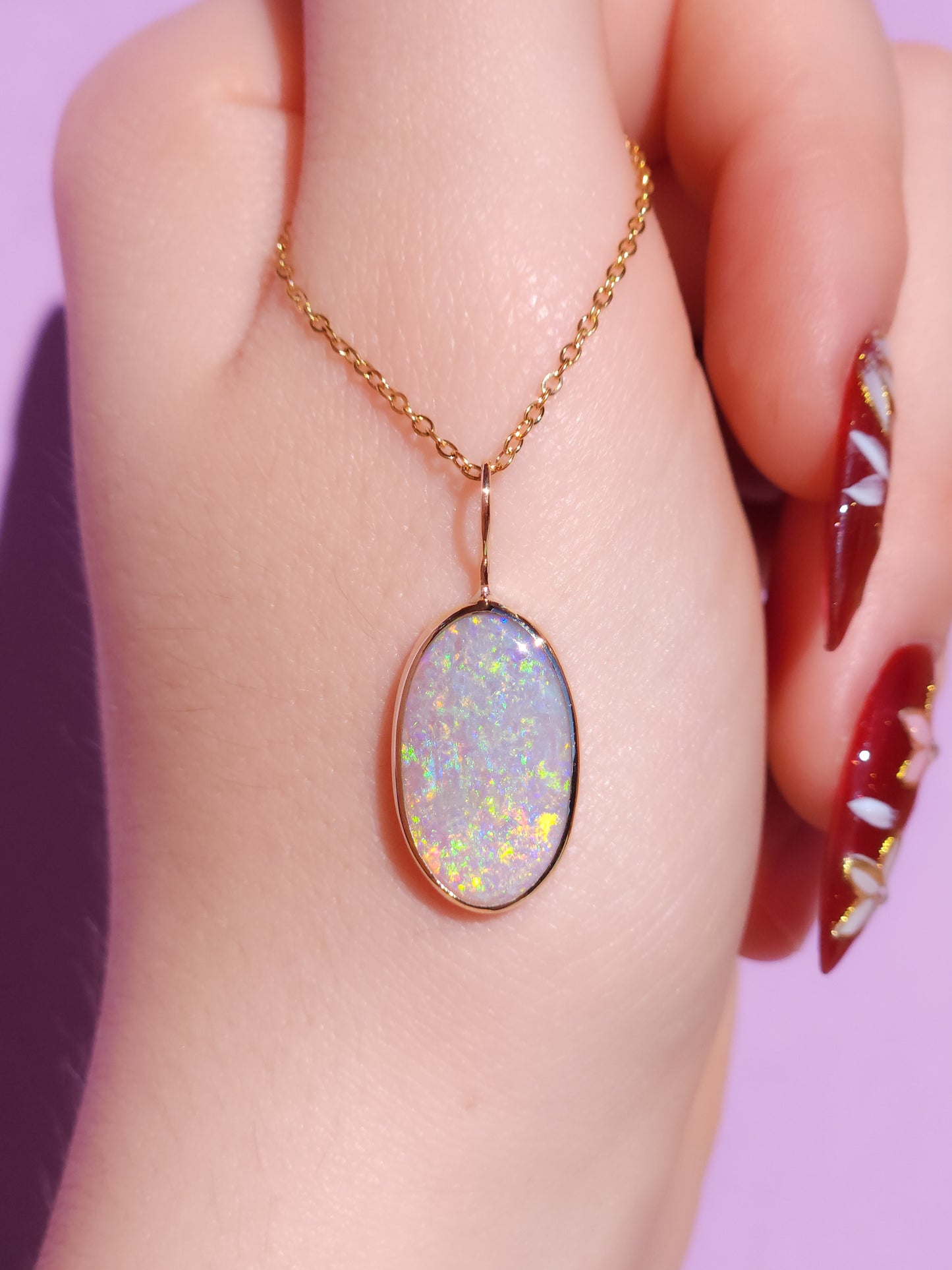 GOLDEN | 14K Gold Solid Coober Pedy Opal pendant / Australian opal necklace / solid rainbow opal / bright opal