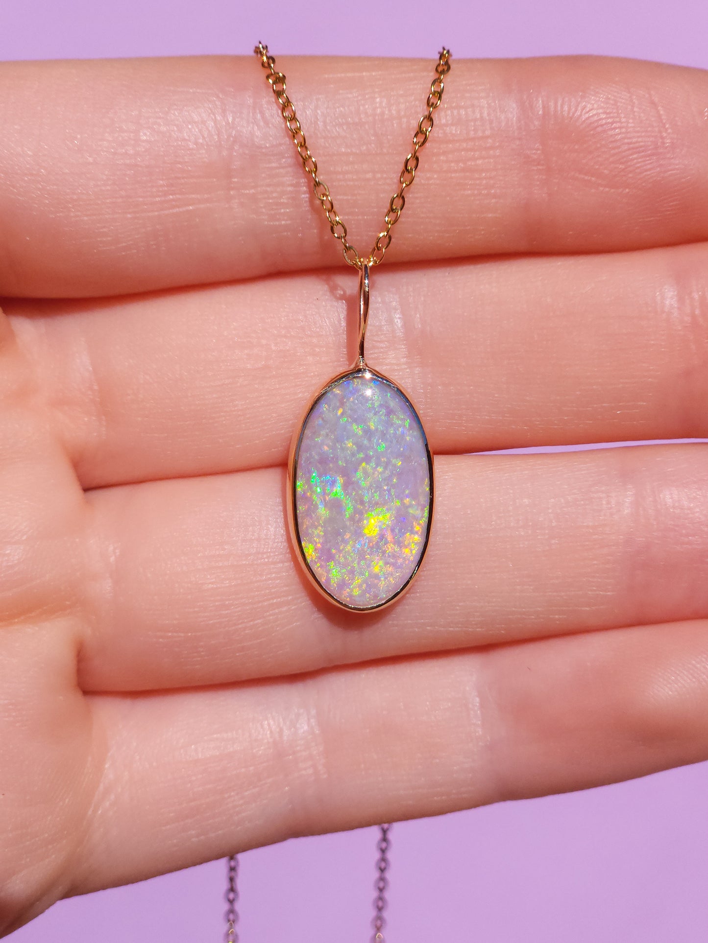 GOLDEN | 14K Gold Solid Coober Pedy Opal pendant / Australian opal necklace / solid rainbow opal / bright opal