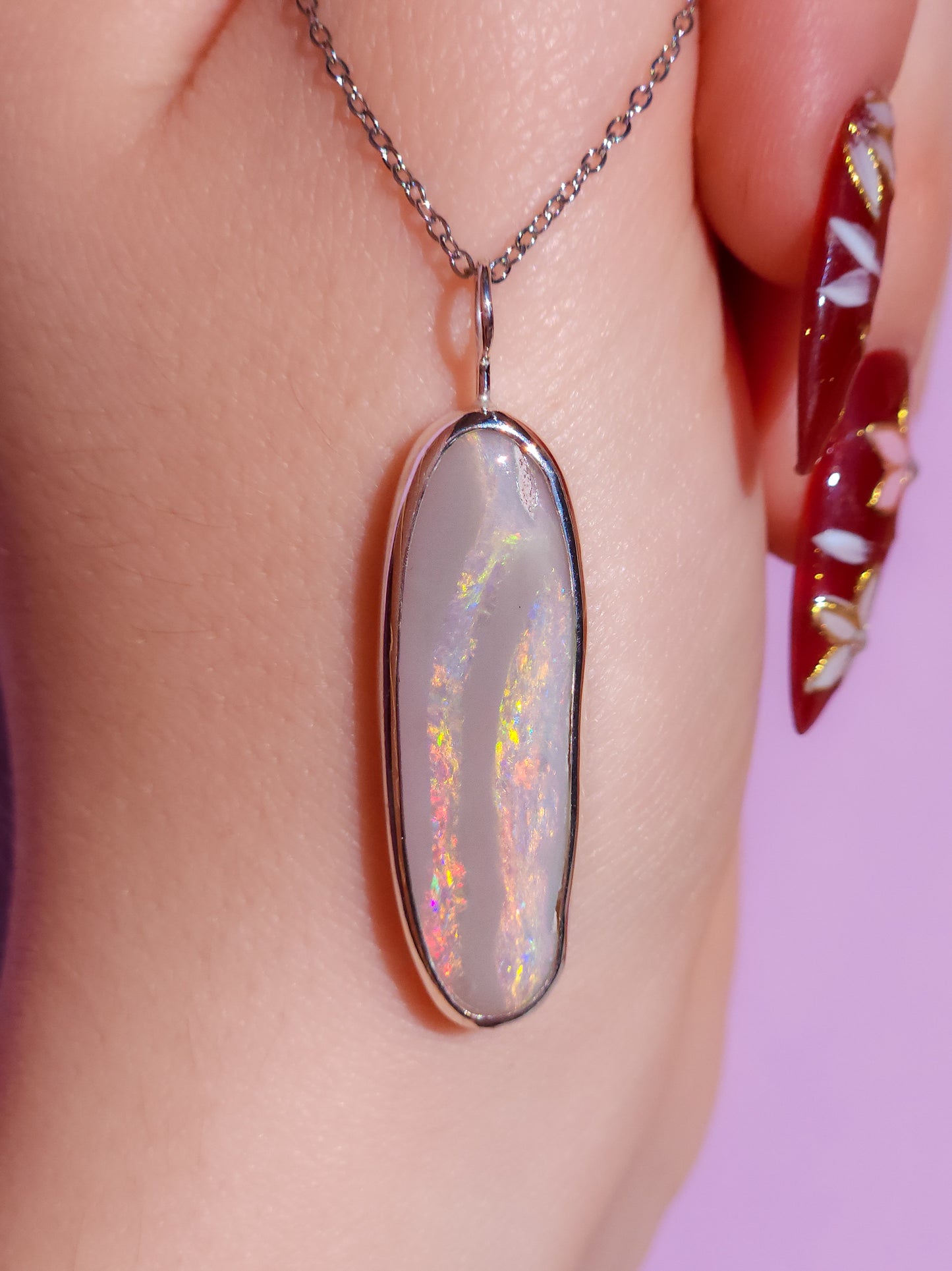 PINK FIRE | Solid Australian Opal necklace / Coober Pedy opal / solid grey opal / pink opal necklace