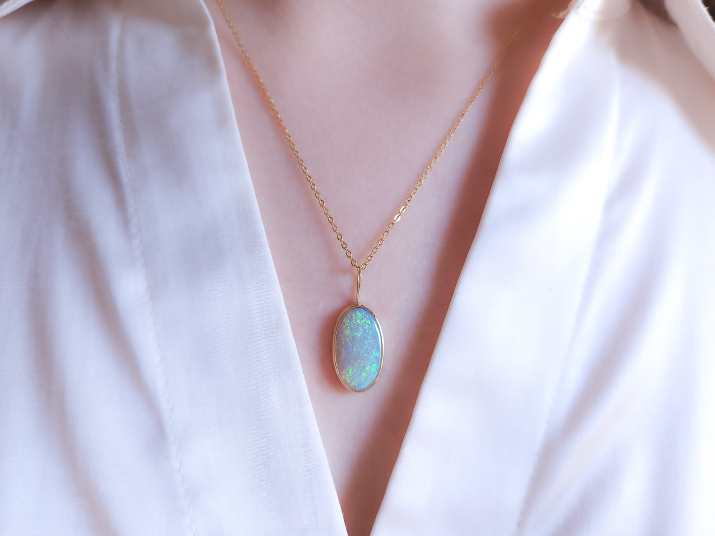 GOLDEN | 14K Gold Solid Coober Pedy Opal pendant / Australian opal necklace / solid rainbow opal / bright opal