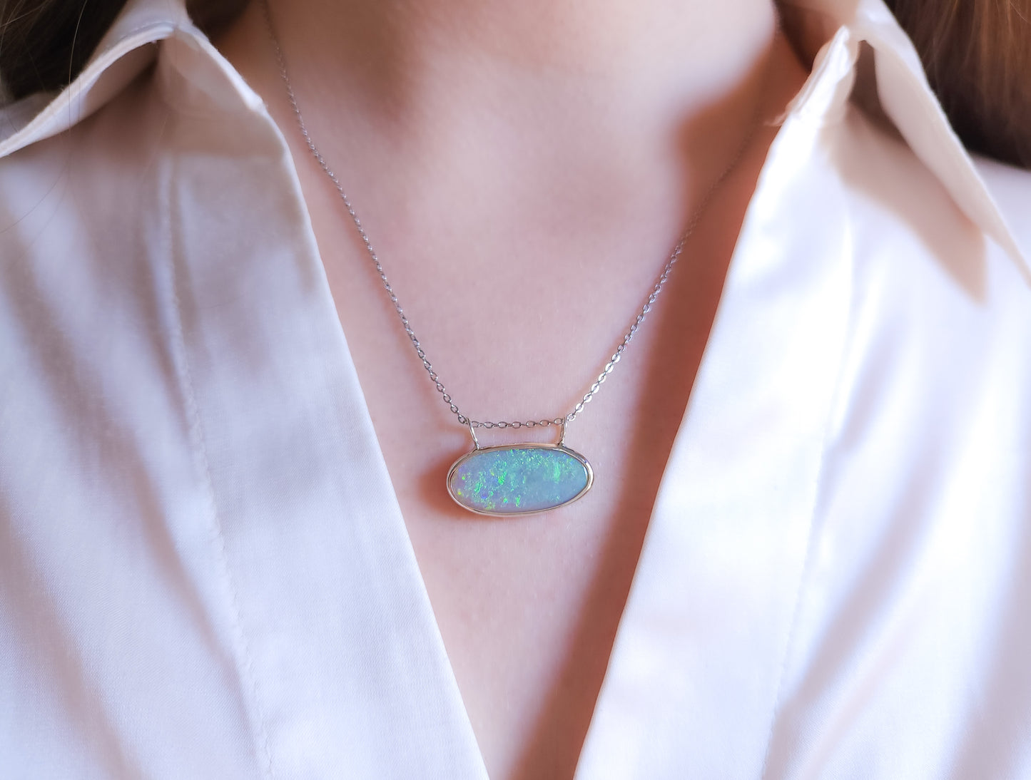 GLOW STONE | Solid Australian Opal necklace / Coober Pedy opal / solid grey opal / firey opal necklace