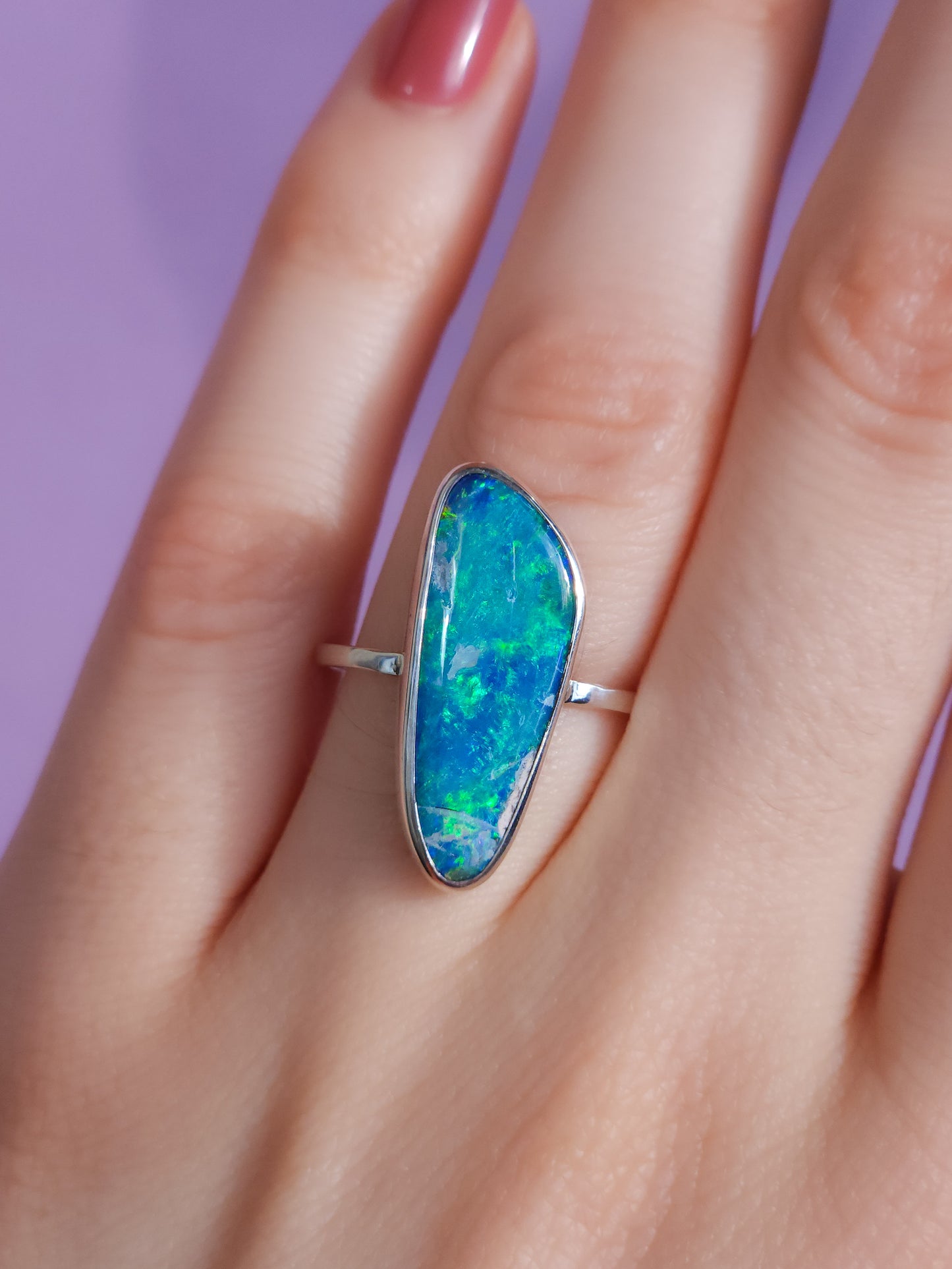 BABY BLUE | Australian Coober Pedy opal ring / Size 7 3/4 / Australian Crystal opal doublet / Minimalist ring / dainty jewelry