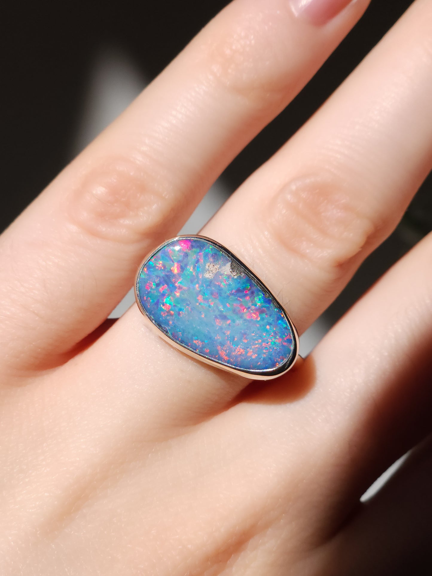 PINK MIST | Australian Coober Pedy opal ring / Size 8 / opal doublet / Minimalist ring / statement ring