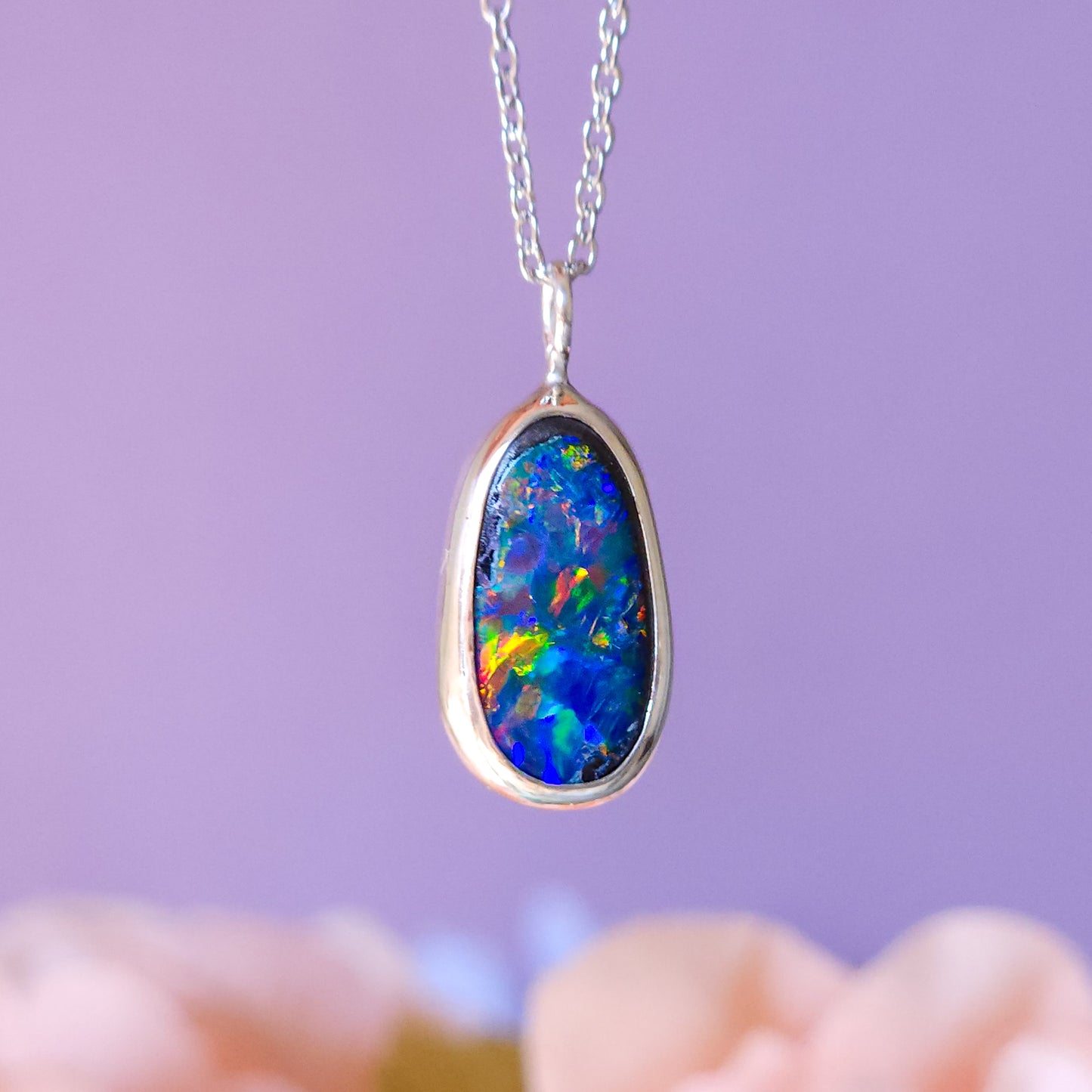 SOLAR | Australian opal doublet necklace/ Coober Pedy opal/ Silver opal pendant/ minimalist jewelry