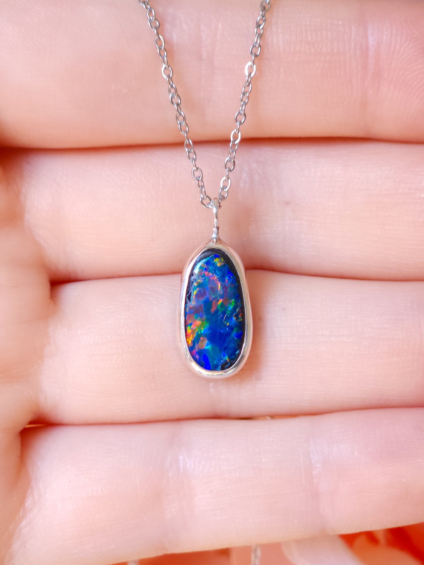 SOLAR | Australian opal doublet necklace/ Coober Pedy opal/ Silver opal pendant/ minimalist jewelry
