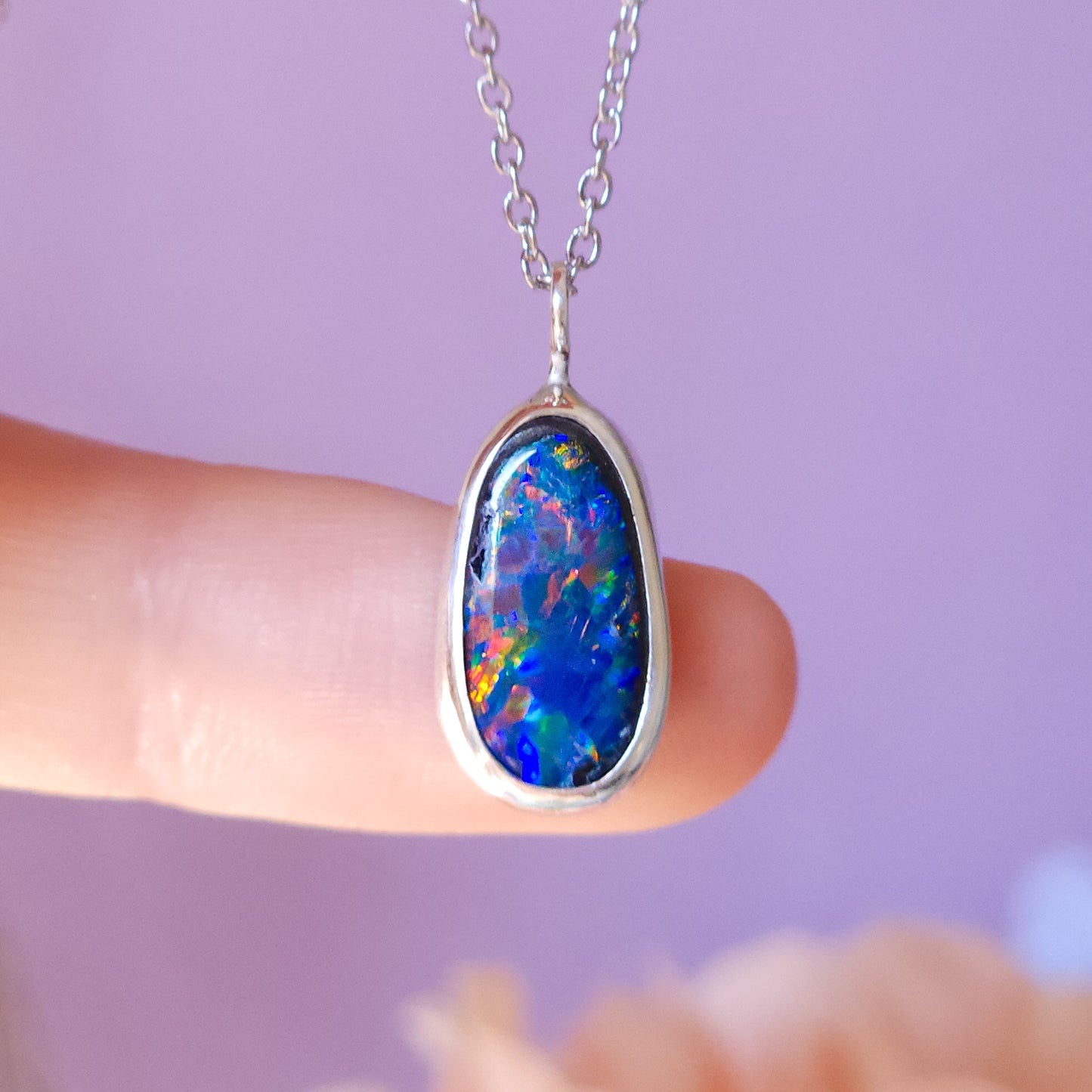 SOLAR | Australian opal doublet necklace/ Coober Pedy opal/ Silver opal pendant/ minimalist jewelry