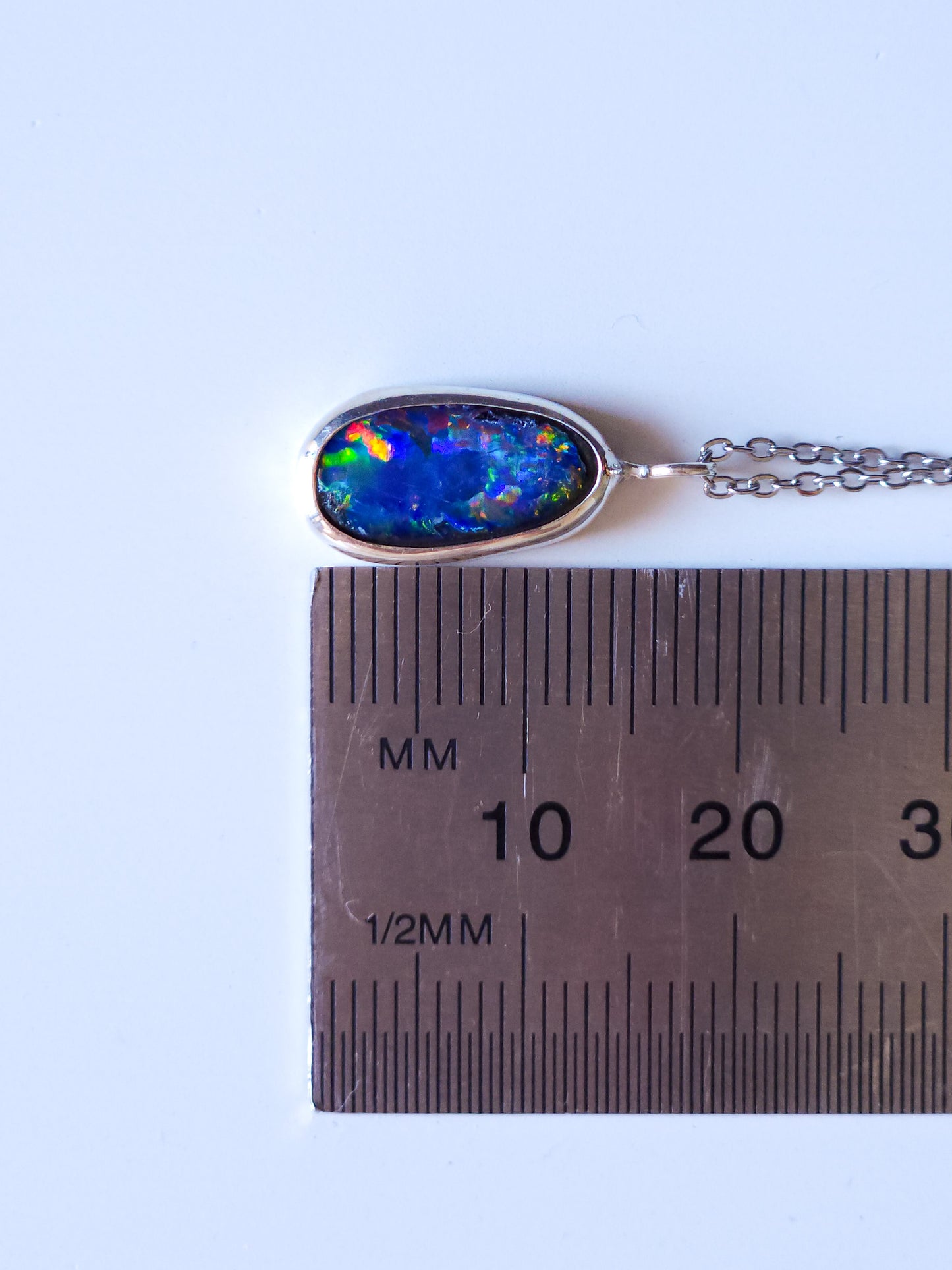 SOLAR | Australian opal doublet necklace/ Coober Pedy opal/ Silver opal pendant/ minimalist jewelry