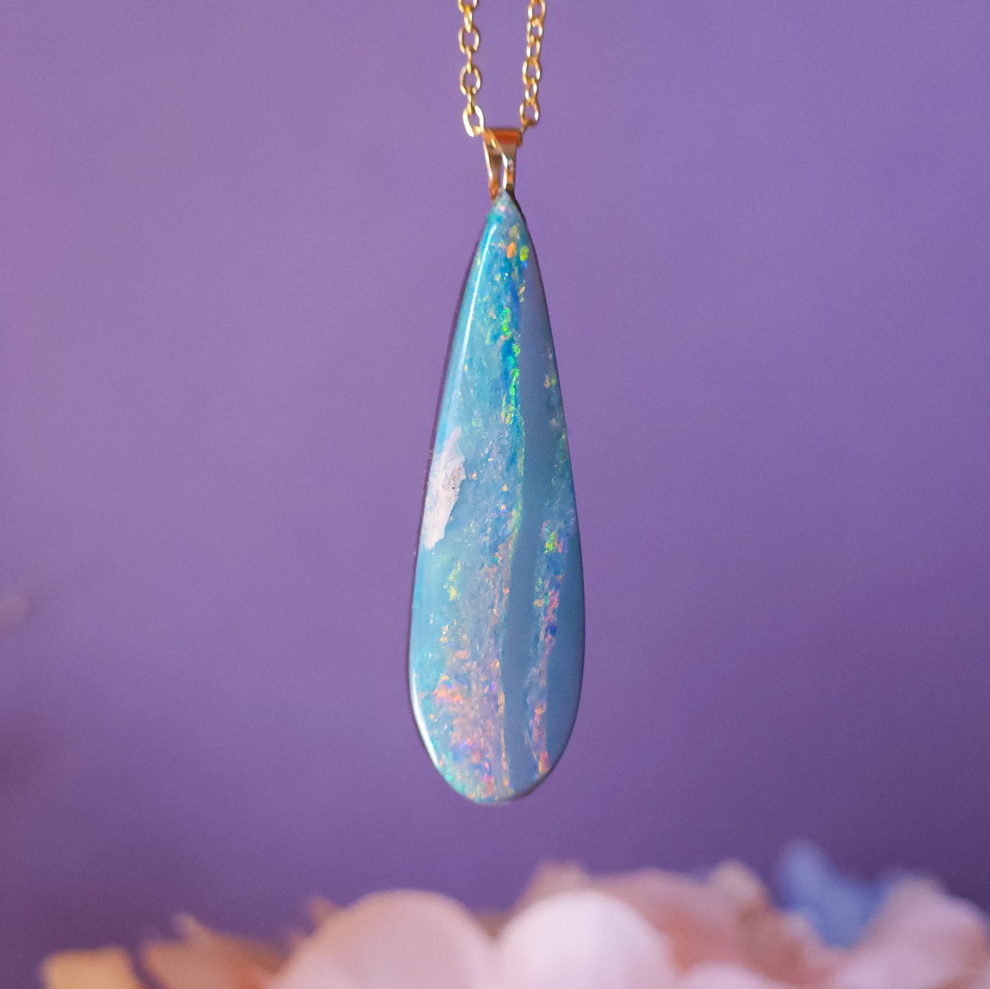 GOLD DROP | 14K Gold Coober Pedy opal necklace/ Australian opal pendant/ firey opal/ dark opal/ minimalist jewelry/ Pink opal