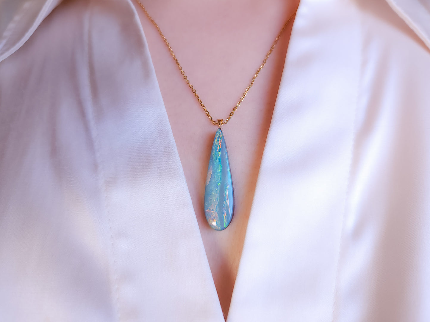GOLD DROP | 14K Gold Coober Pedy opal necklace/ Australian opal pendant/ firey opal/ dark opal/ minimalist jewelry/ Pink opal