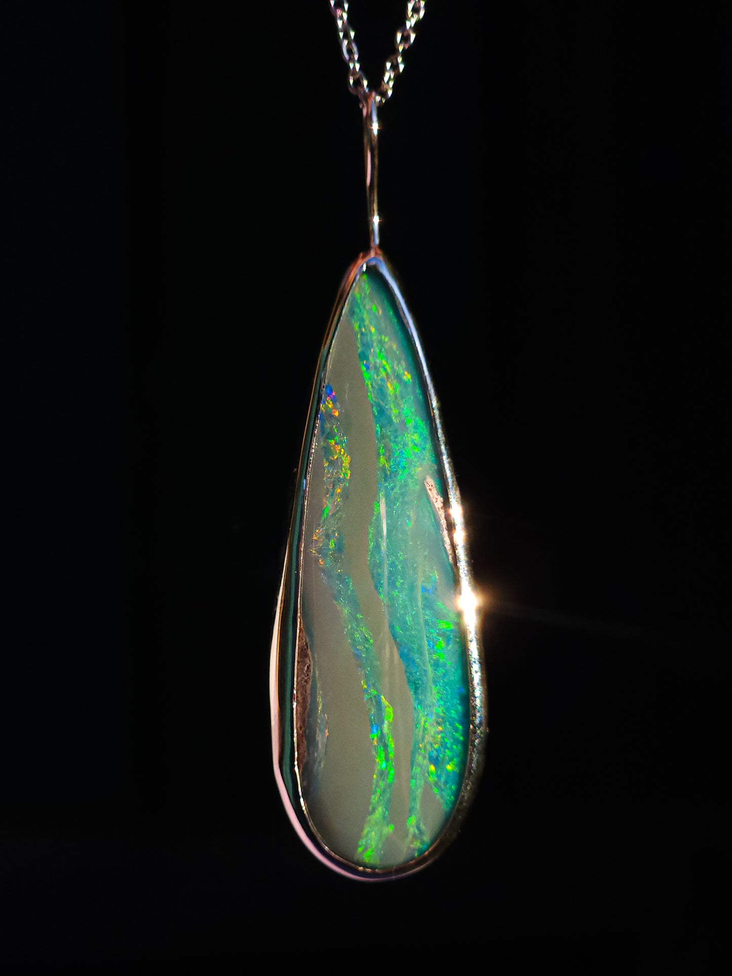 RAINDROP | Australian opal doublet necklace/ Coober Pedy opal/ Silver opal pendant/ statement jewelry