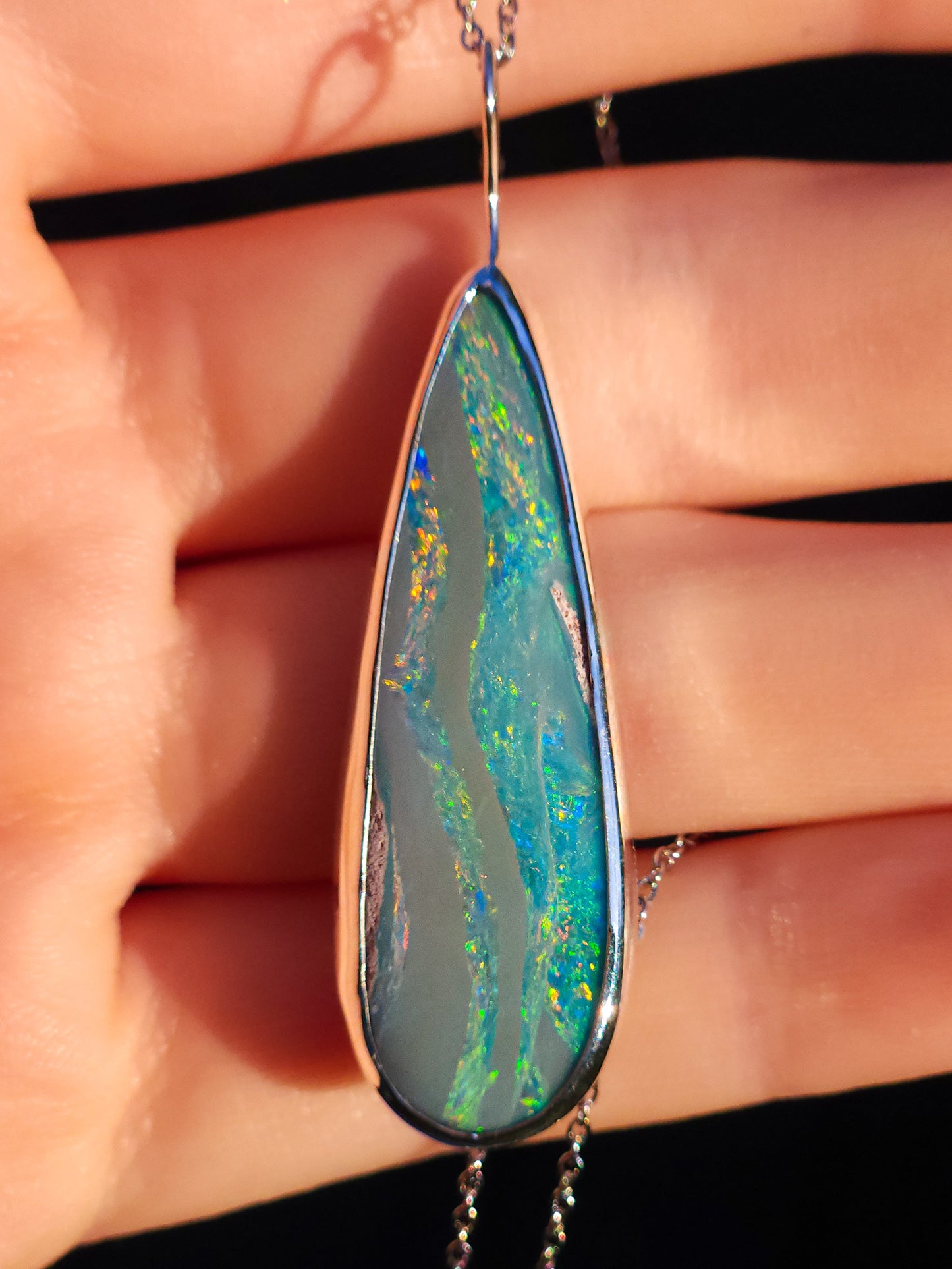 RAINDROP | Australian opal doublet necklace/ Coober Pedy opal/ Silver opal pendant/ statement jewelry