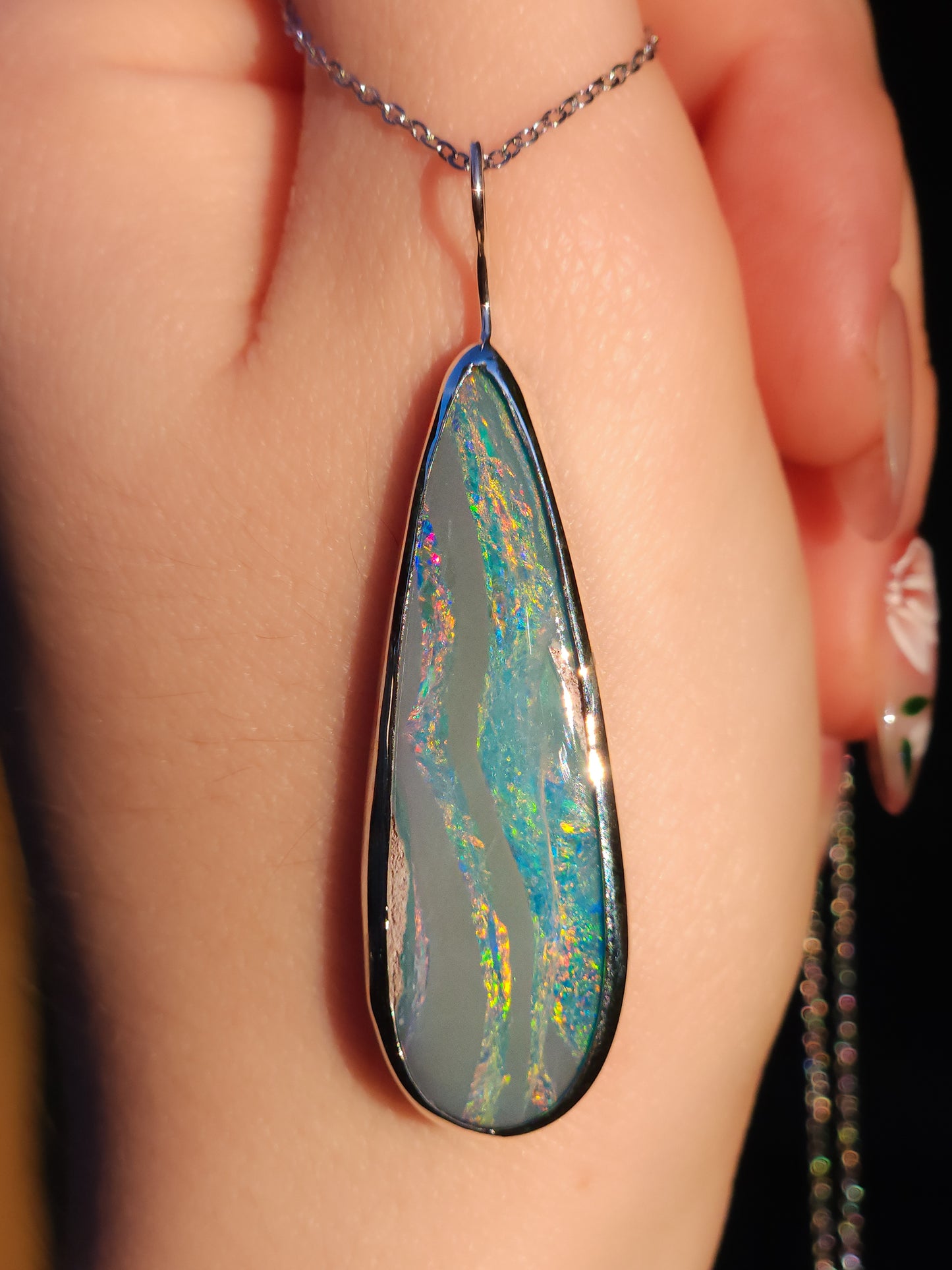 RAINDROP | Australian opal doublet necklace/ Coober Pedy opal/ Silver opal pendant/ statement jewelry